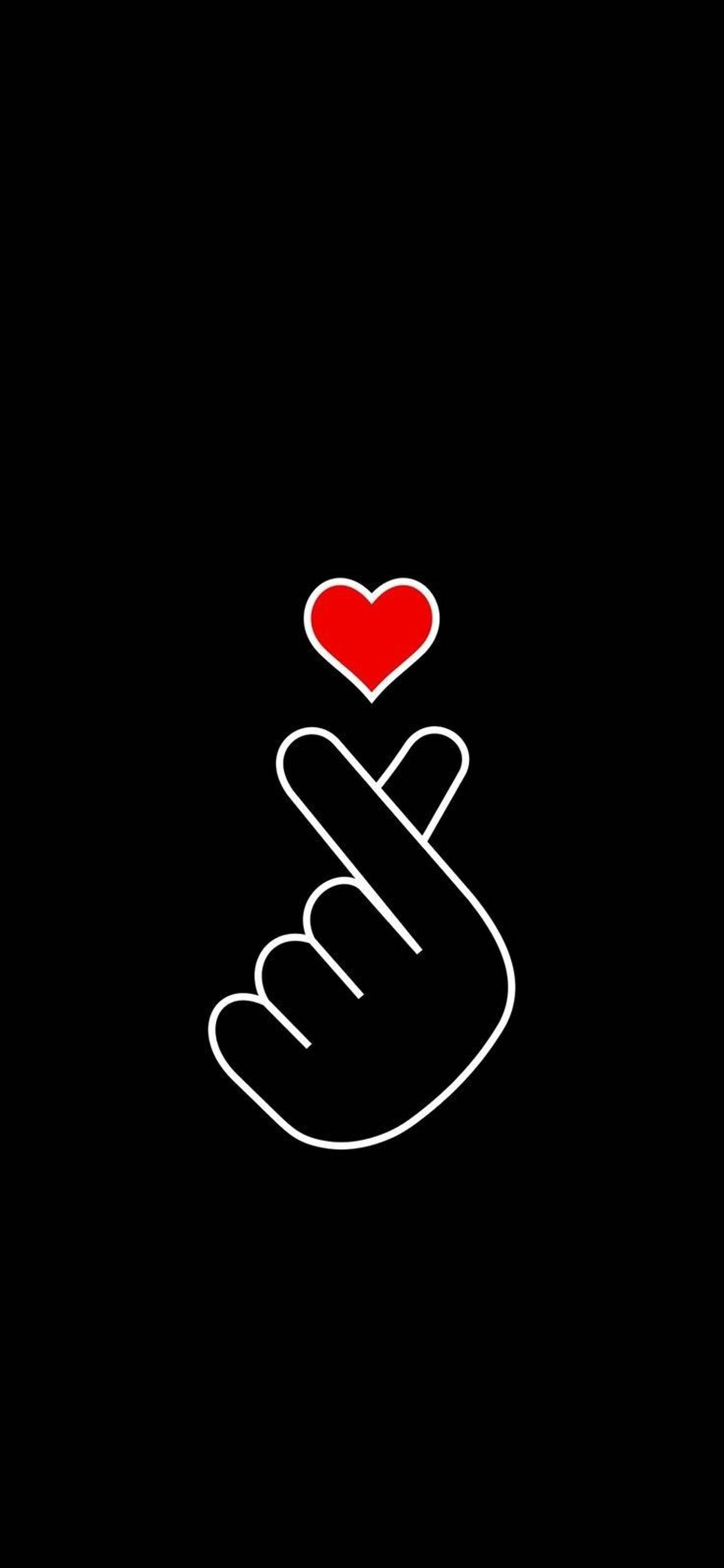 minimal korean finger heart, white outline of a hand, red heart, 2K Phone Wallpaper