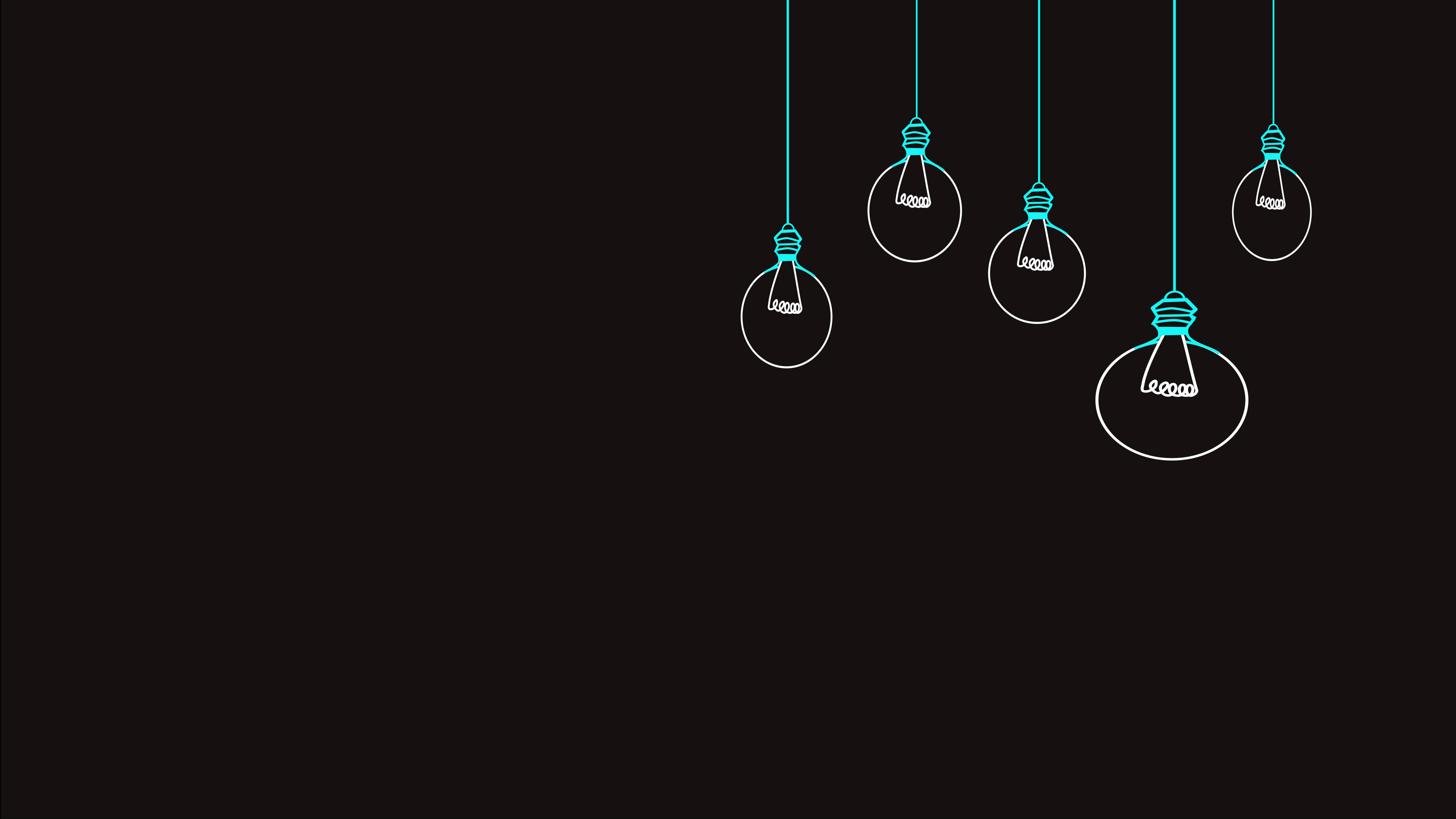 minimalist light bulbs, teal cords, black background, 4K Desktop Wallpaper