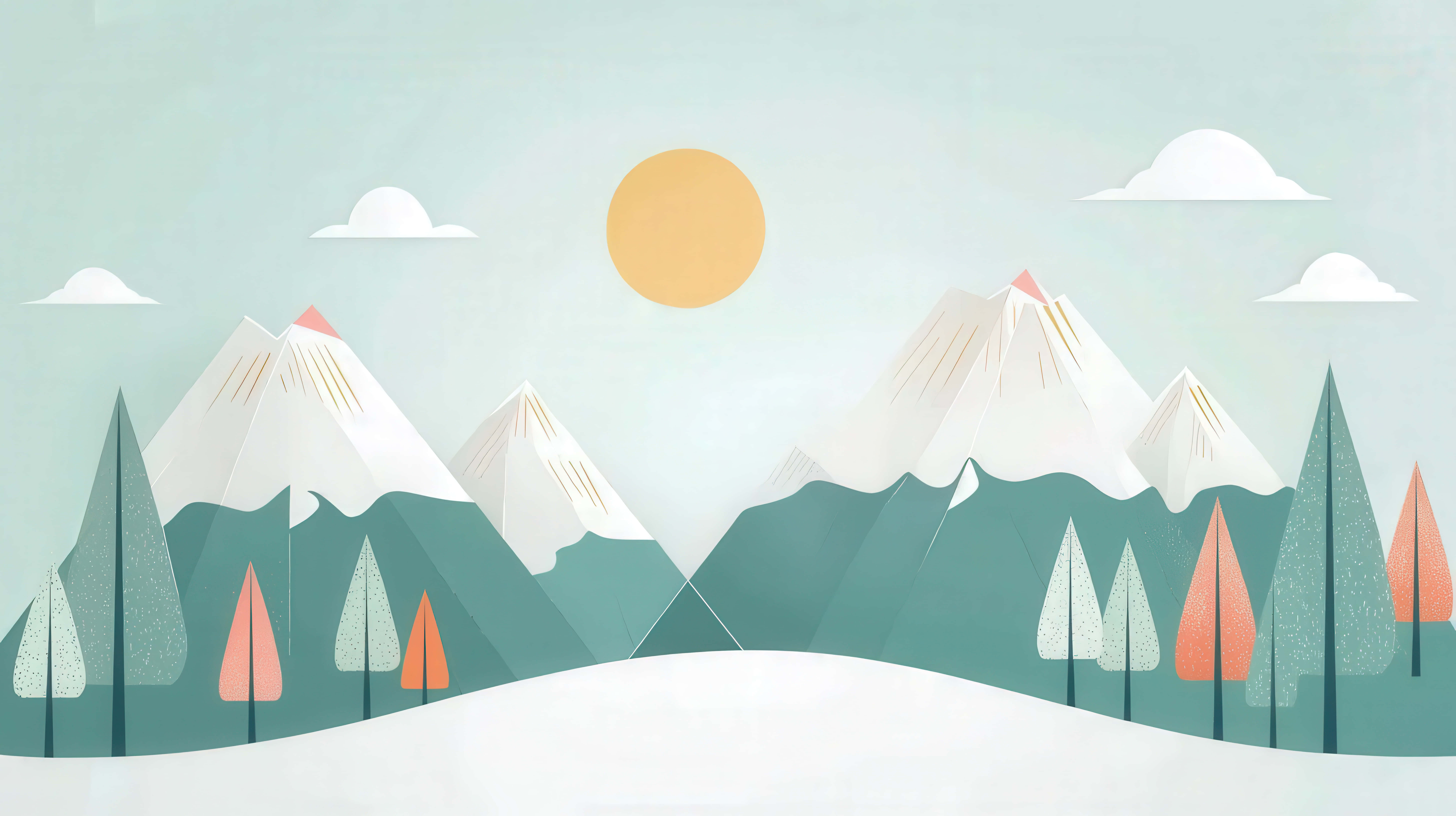 abstract paper cutout, mountain landscape, trees, 8K Desktop Wallpaper