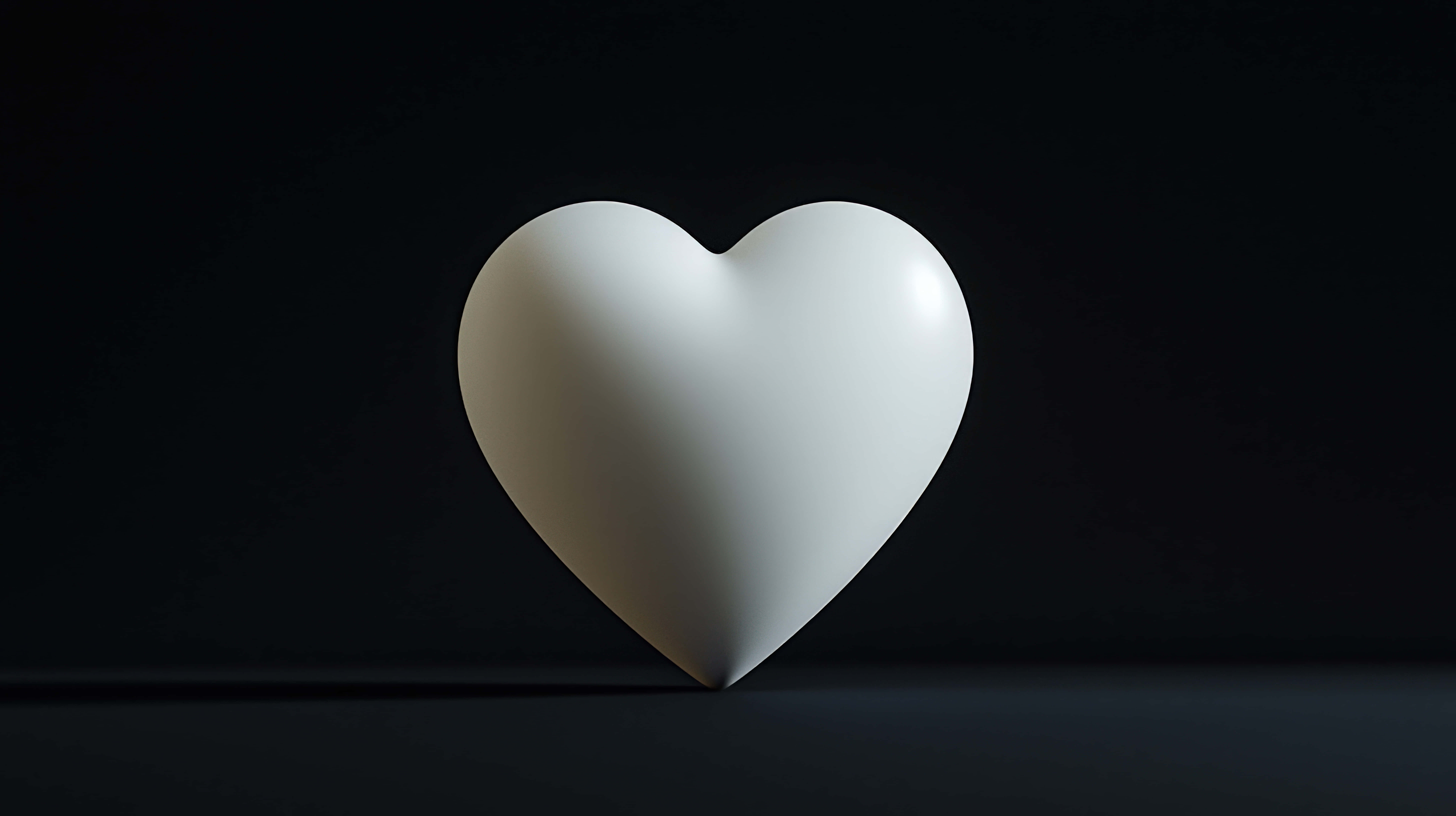 white heart sculpture, dark surface, black background, 8K Desktop Wallpaper