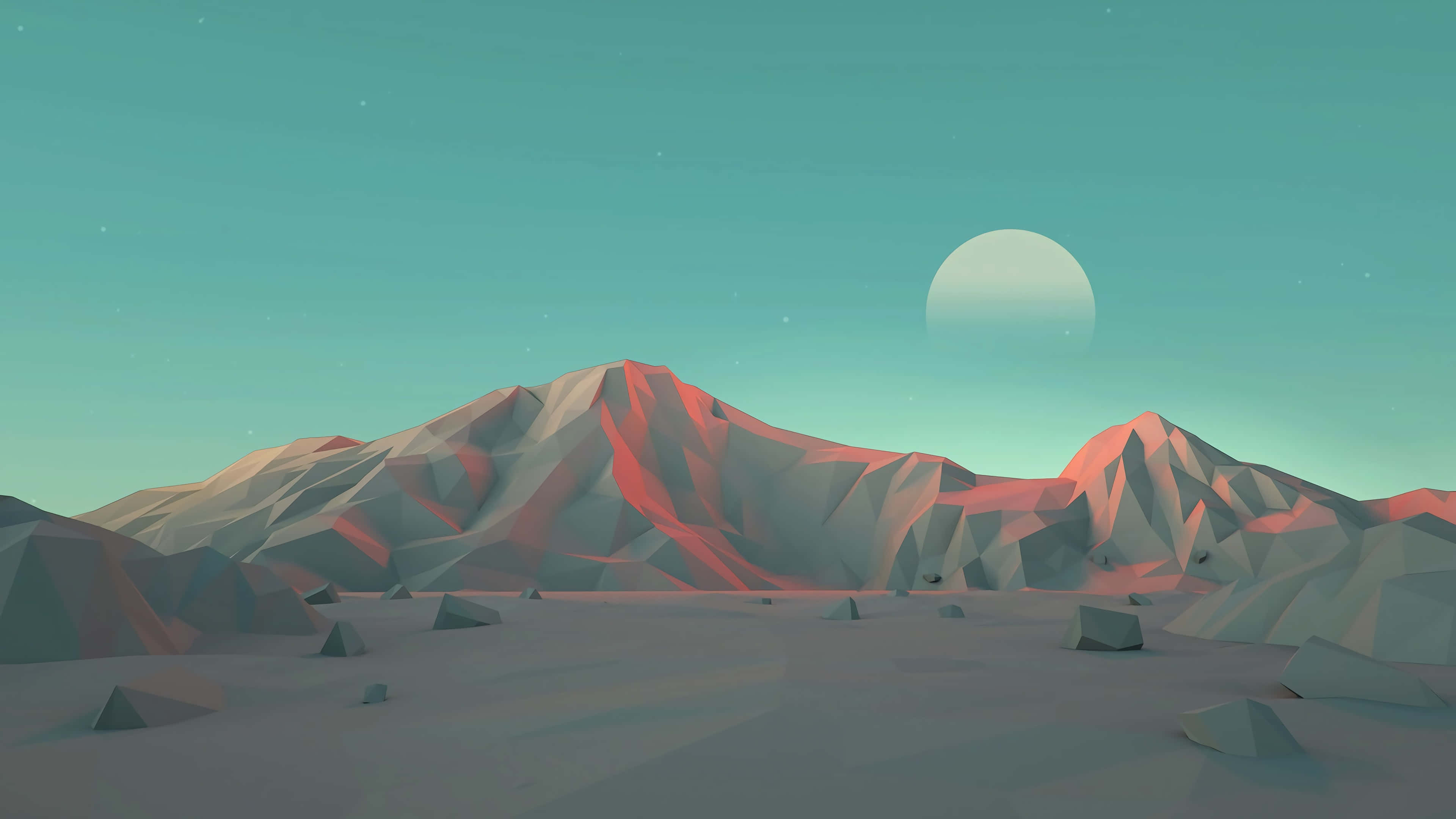minimalism, pink and teal glow, pale moon, 4K Desktop Wallpaper