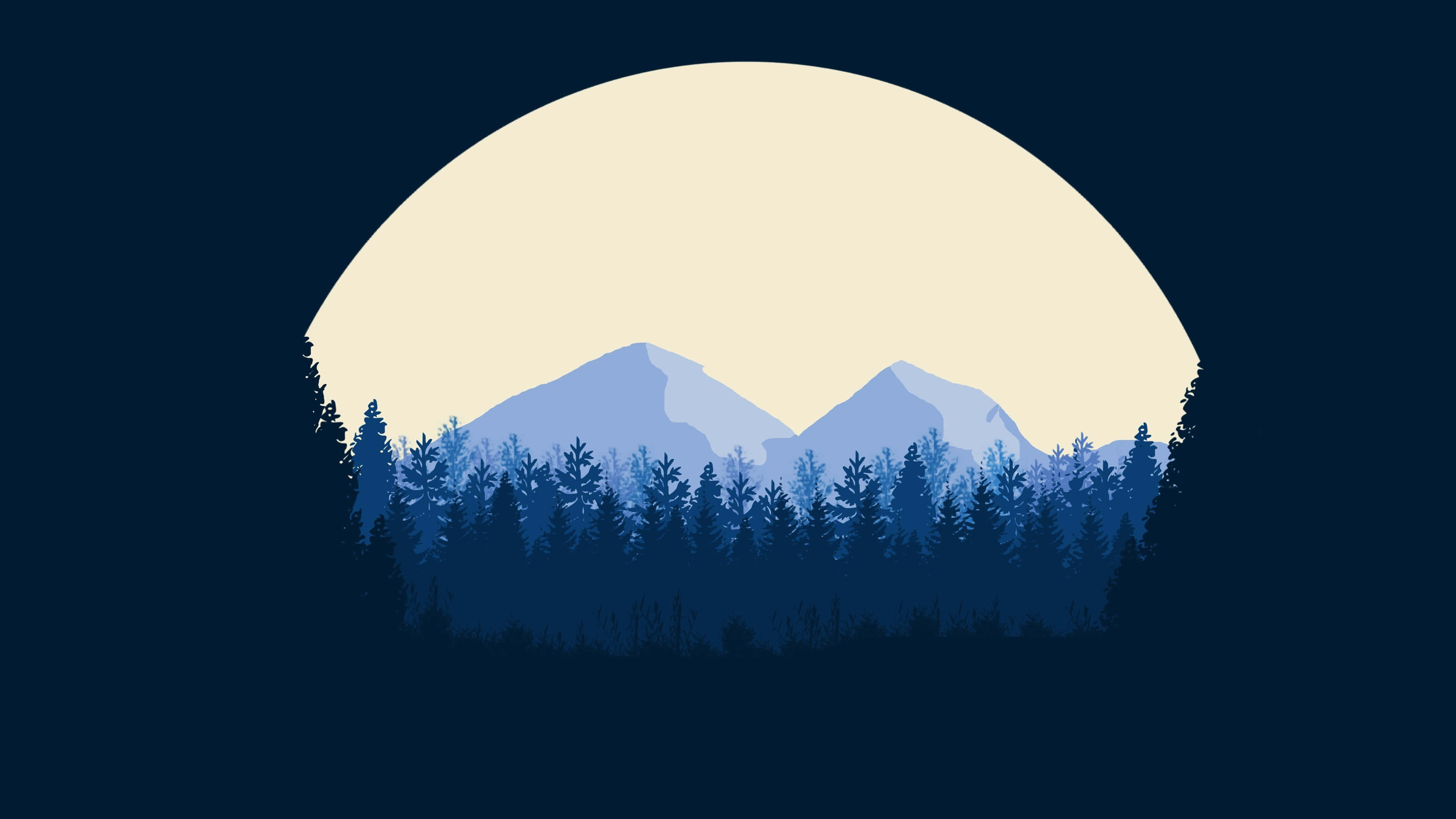 pine forest, majestic mountains, glowing full moon, 4K Desktop Wallpaper
