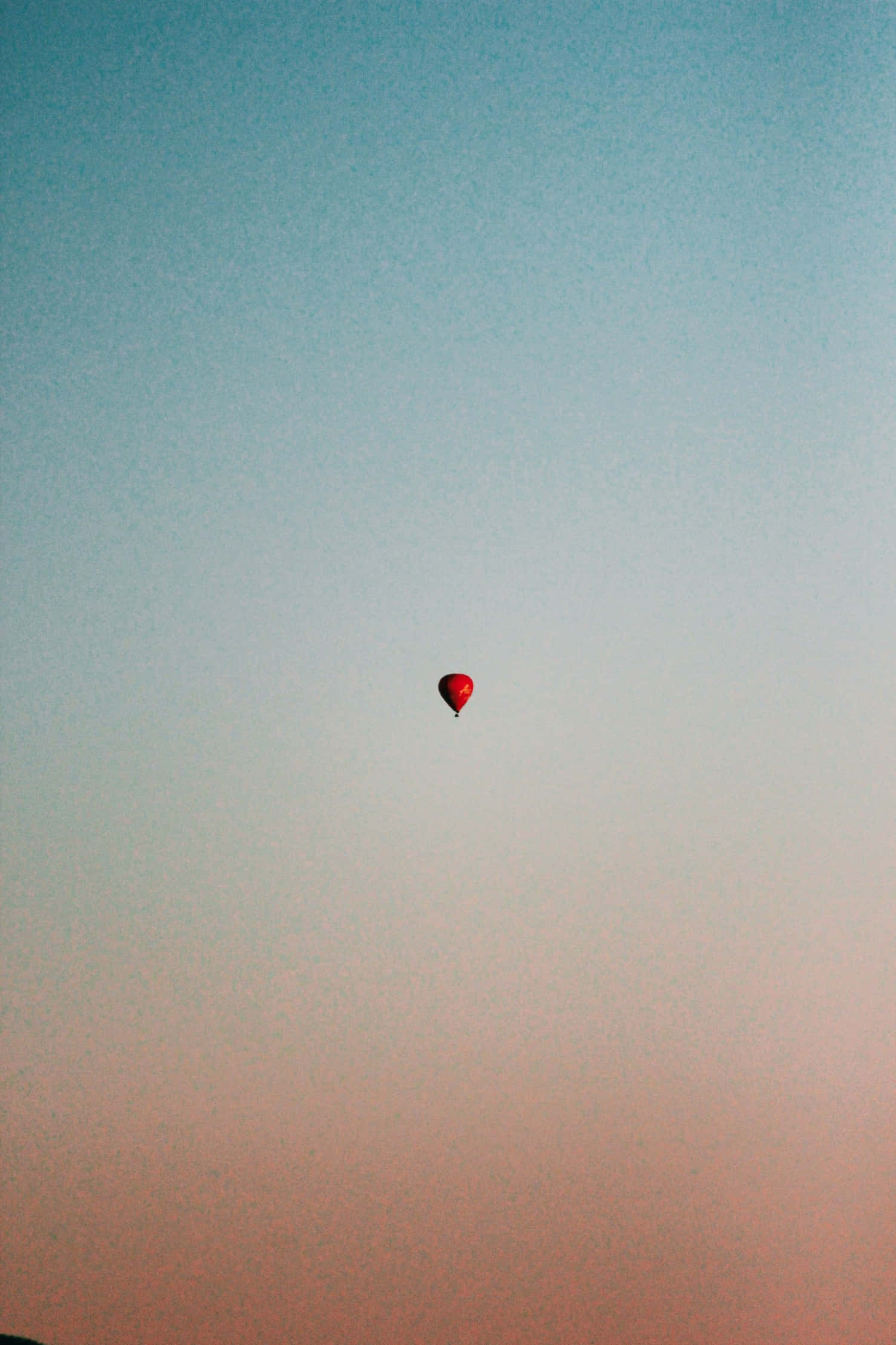 red hot air balloon, gradient sky, teal to soft pink, Full HD Phone Wallpaper