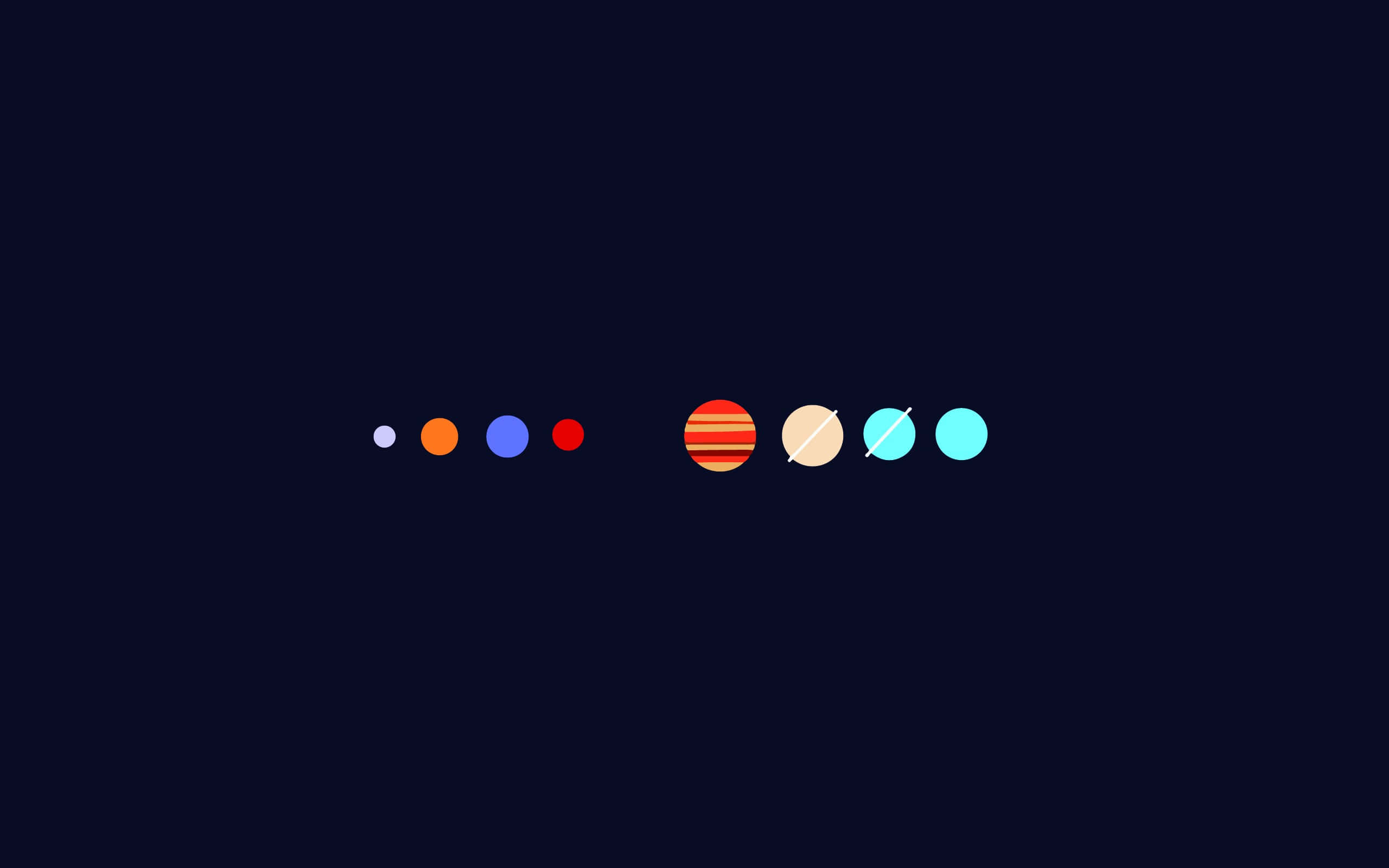 minimalist cosmic arrangement, deep navy background, seven stylized planets, 2K Desktop Wallpaper