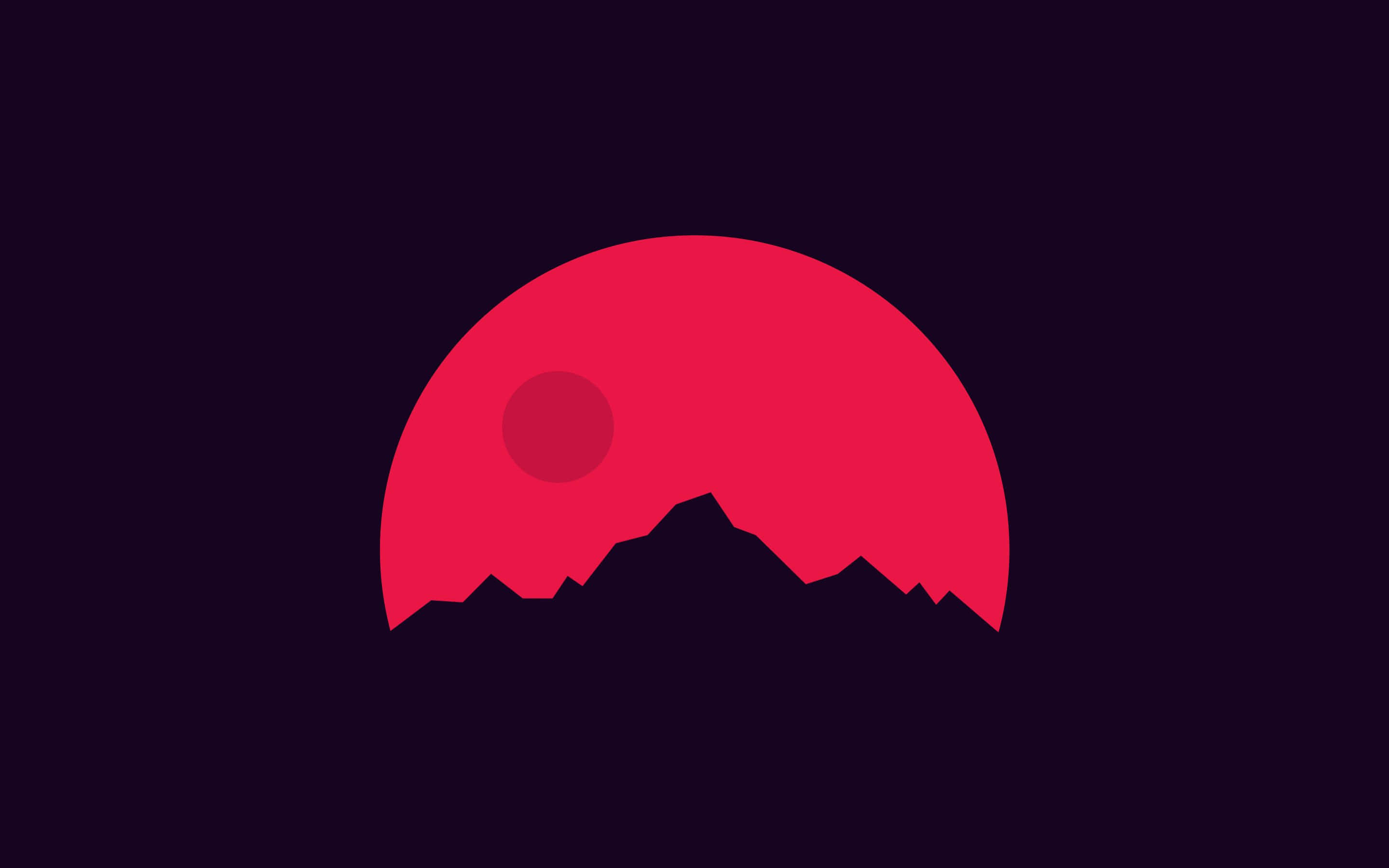 minimalism, red sun, jagged mountain silhouette, 2K Desktop Wallpaper