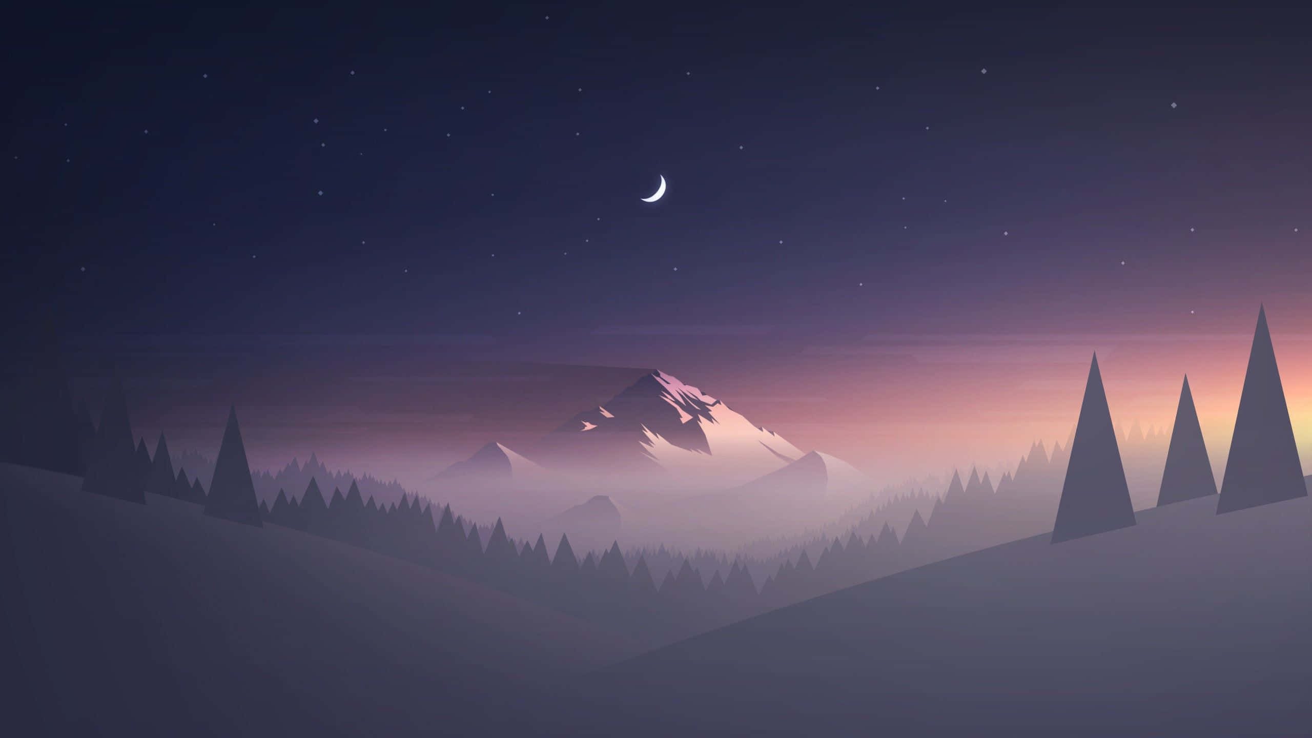 minimalism, crescent moon, stars, 2K Desktop Wallpaper