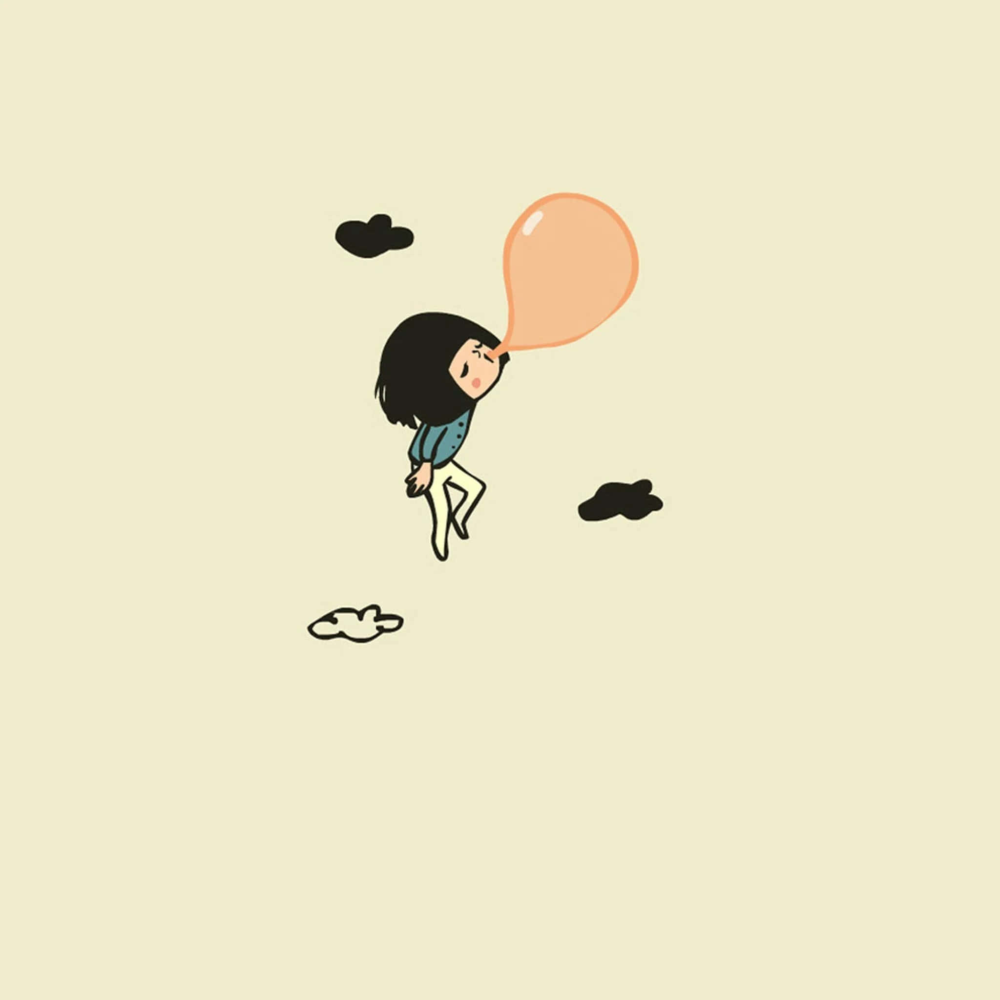minimalism, peach balloon, whimsical clouds, Full HD Desktop Wallpaper