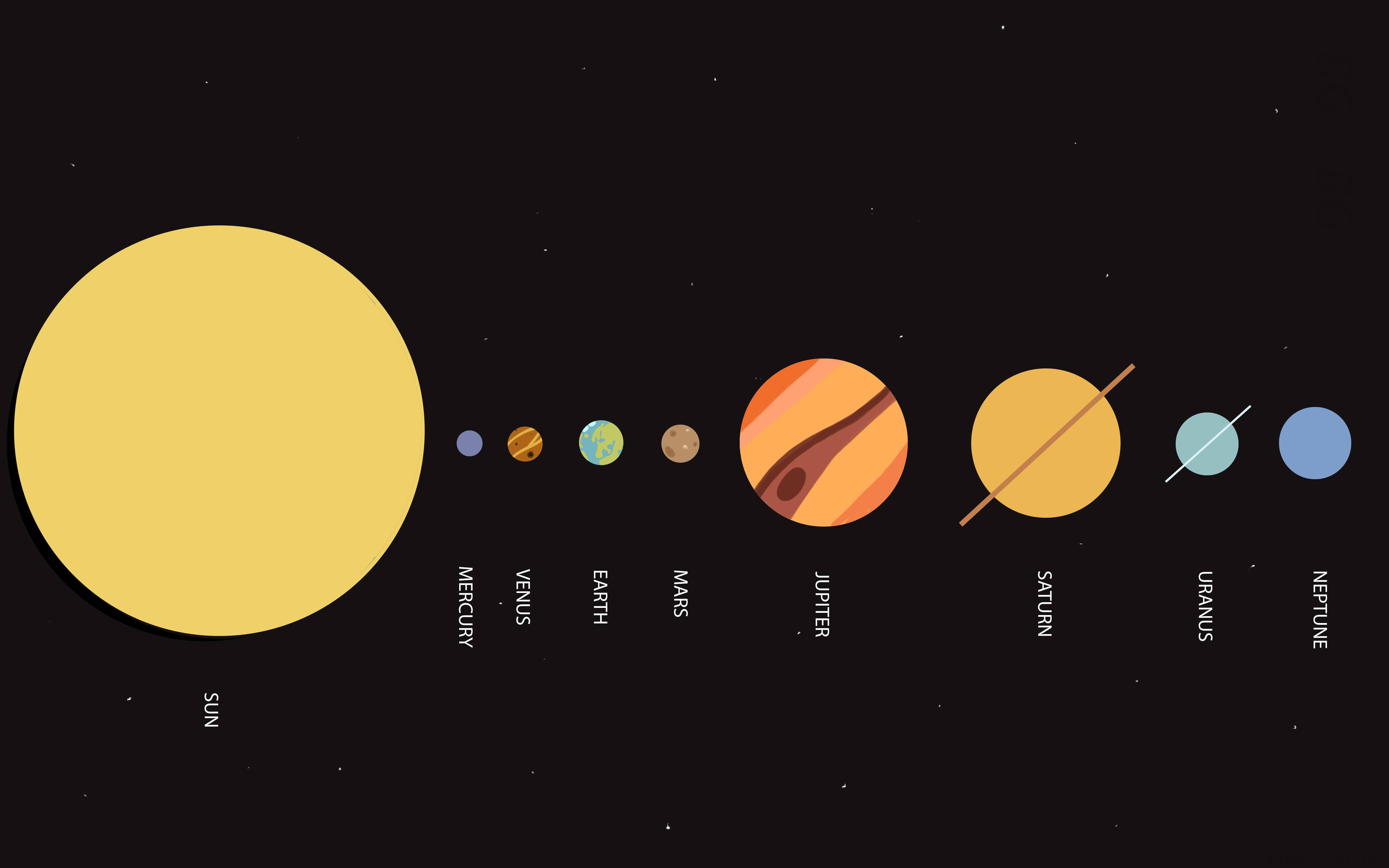 minimalist solar system, sun, eight planets, 4K Desktop Wallpaper