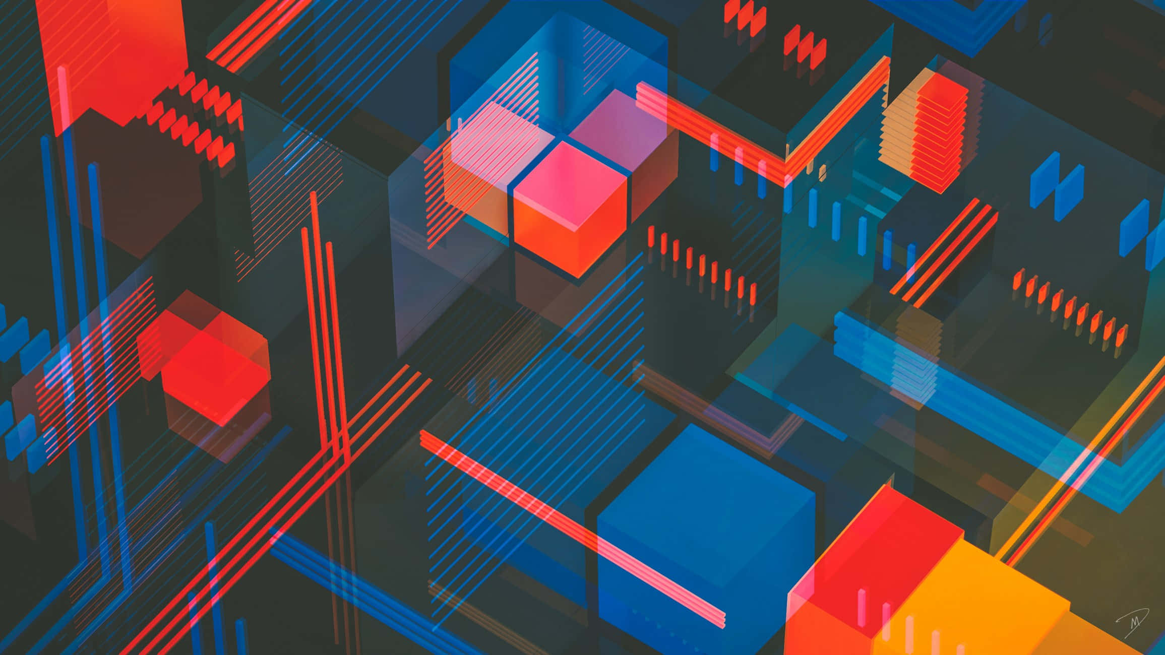 Minimalist Abstract, red, blue, Full HD Desktop Wallpaper