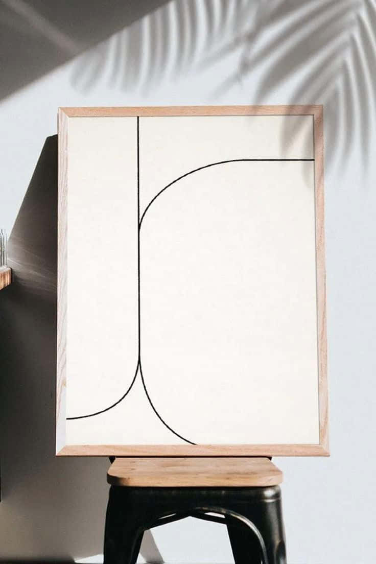 minimalist framed abstract line drawing, palm leaf shadows, white wall, SD Phone Wallpaper