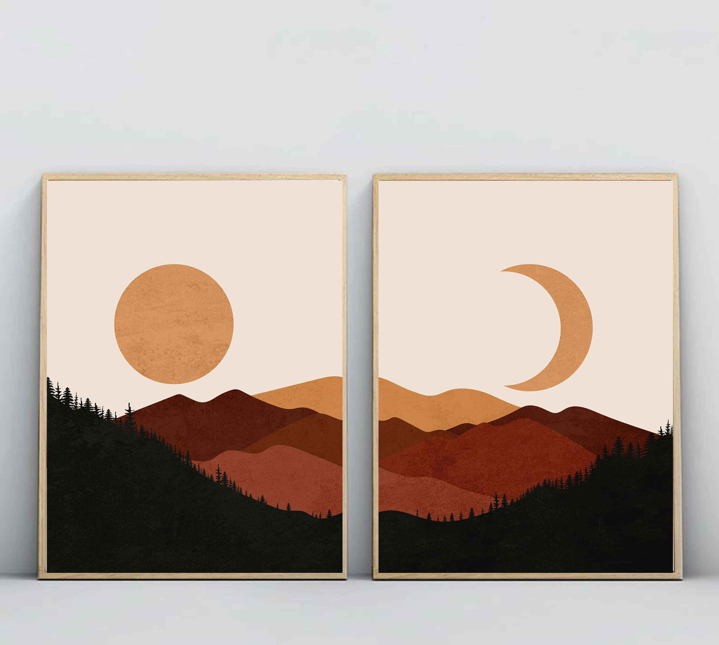 modern minimalist art, sun, crescent moon, Full HD Desktop Wallpaper