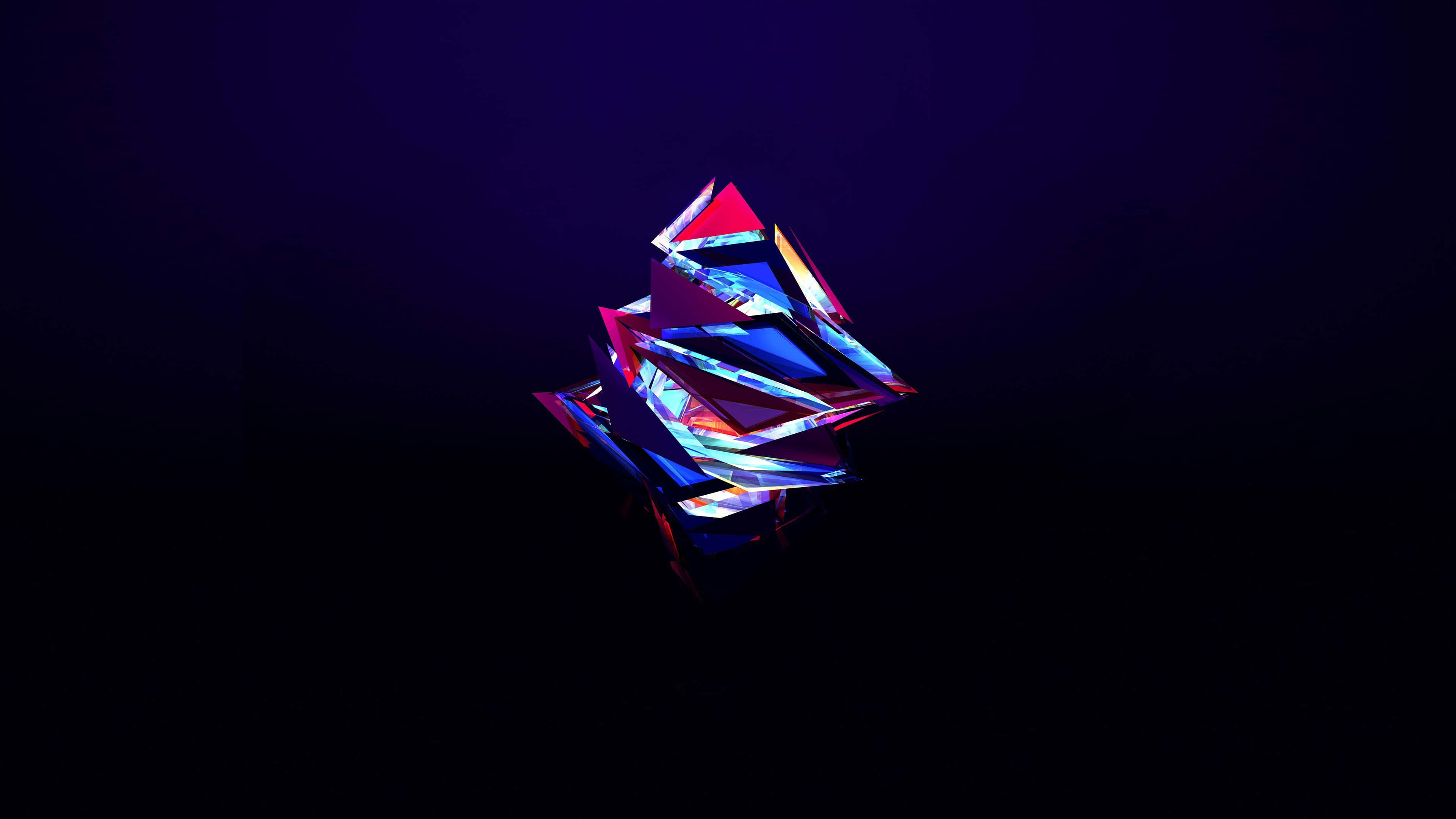 minimalist abstract, glowing geometric crystal sculpture, vibrant neon hues, 4K Desktop Wallpaper