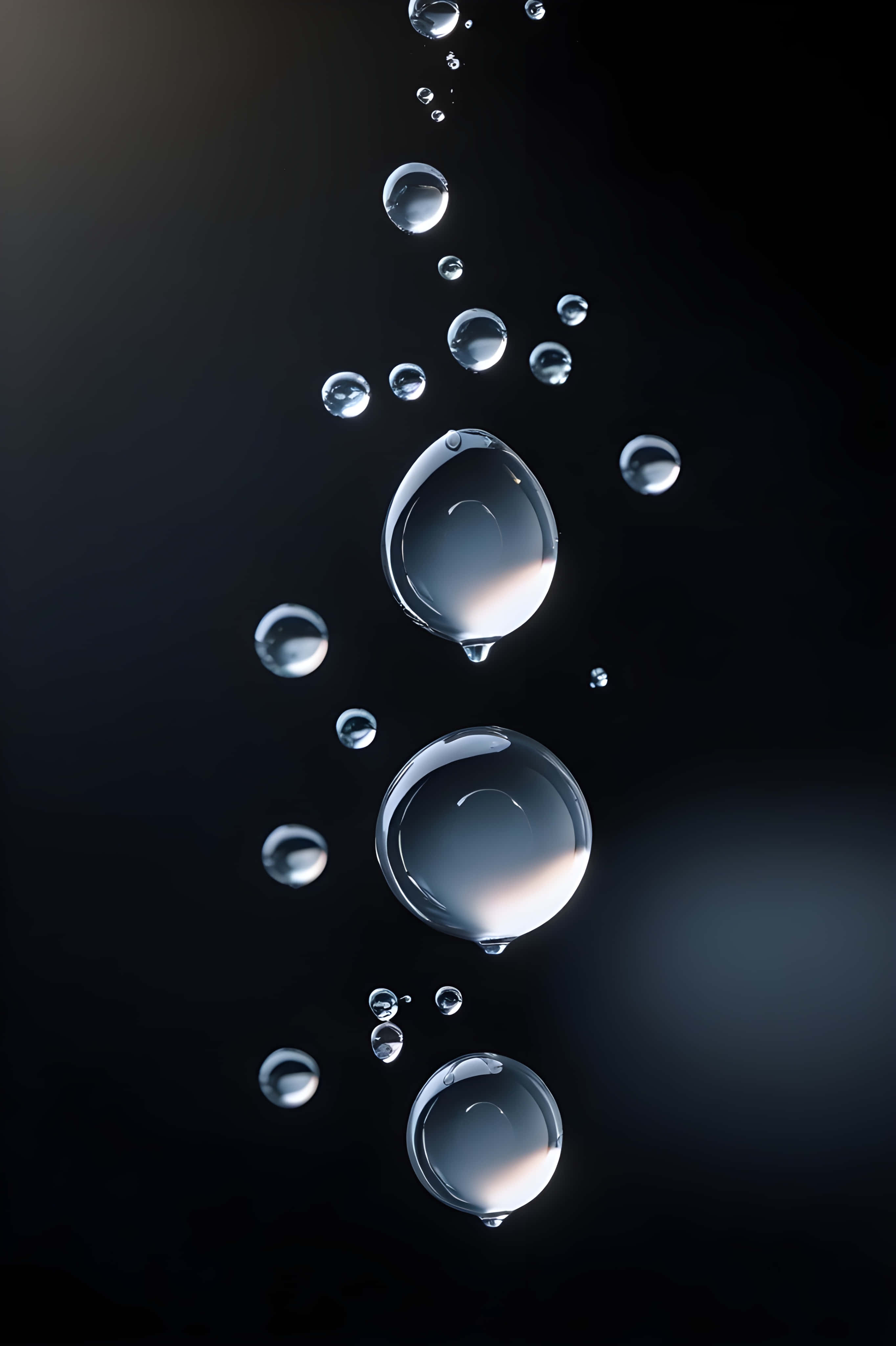 waters non-wetness, shimmering water droplets, deep black space, 4K Phone Wallpaper