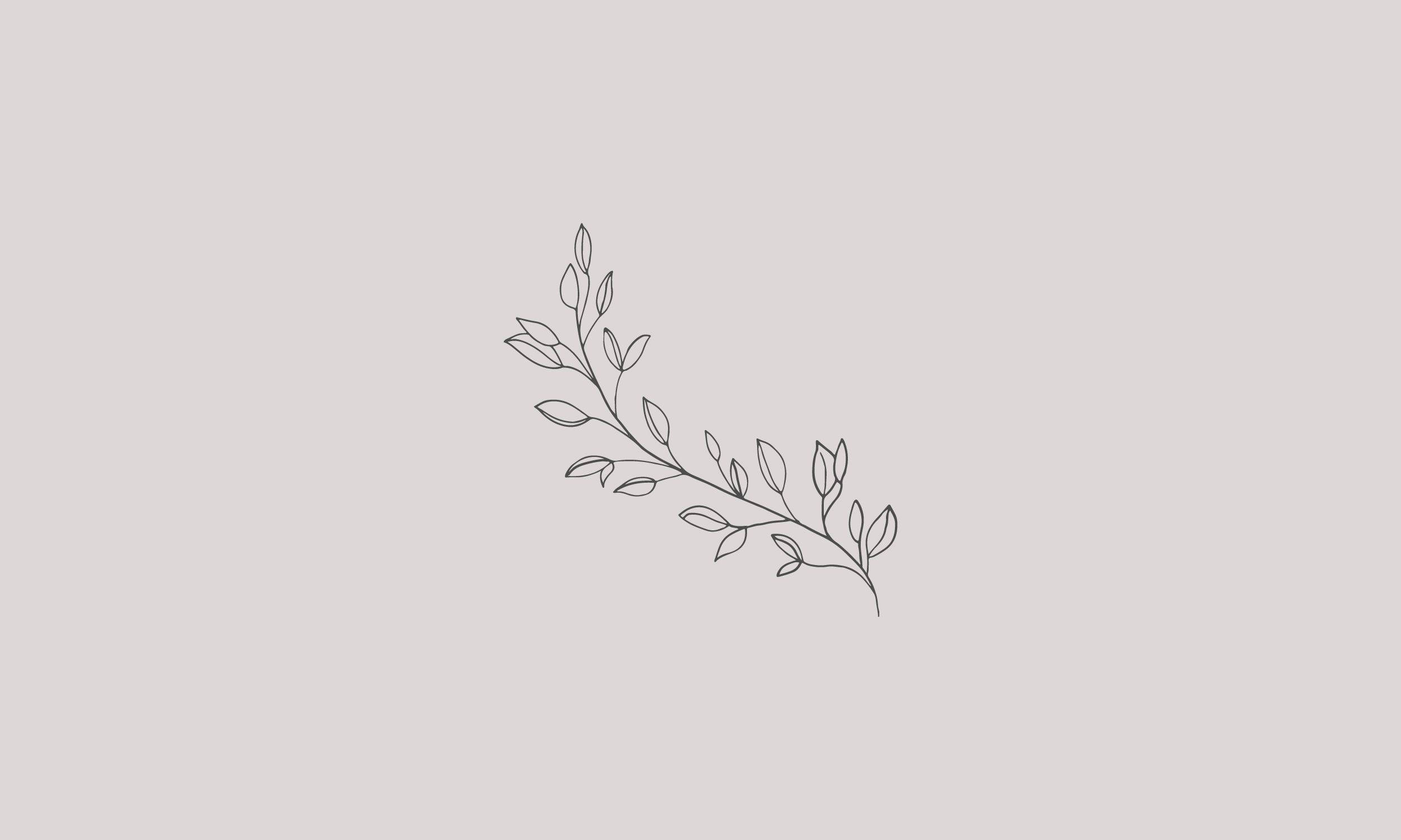 leafy branch, minimalist line drawing, soft gray background, Full HD Desktop Wallpaper