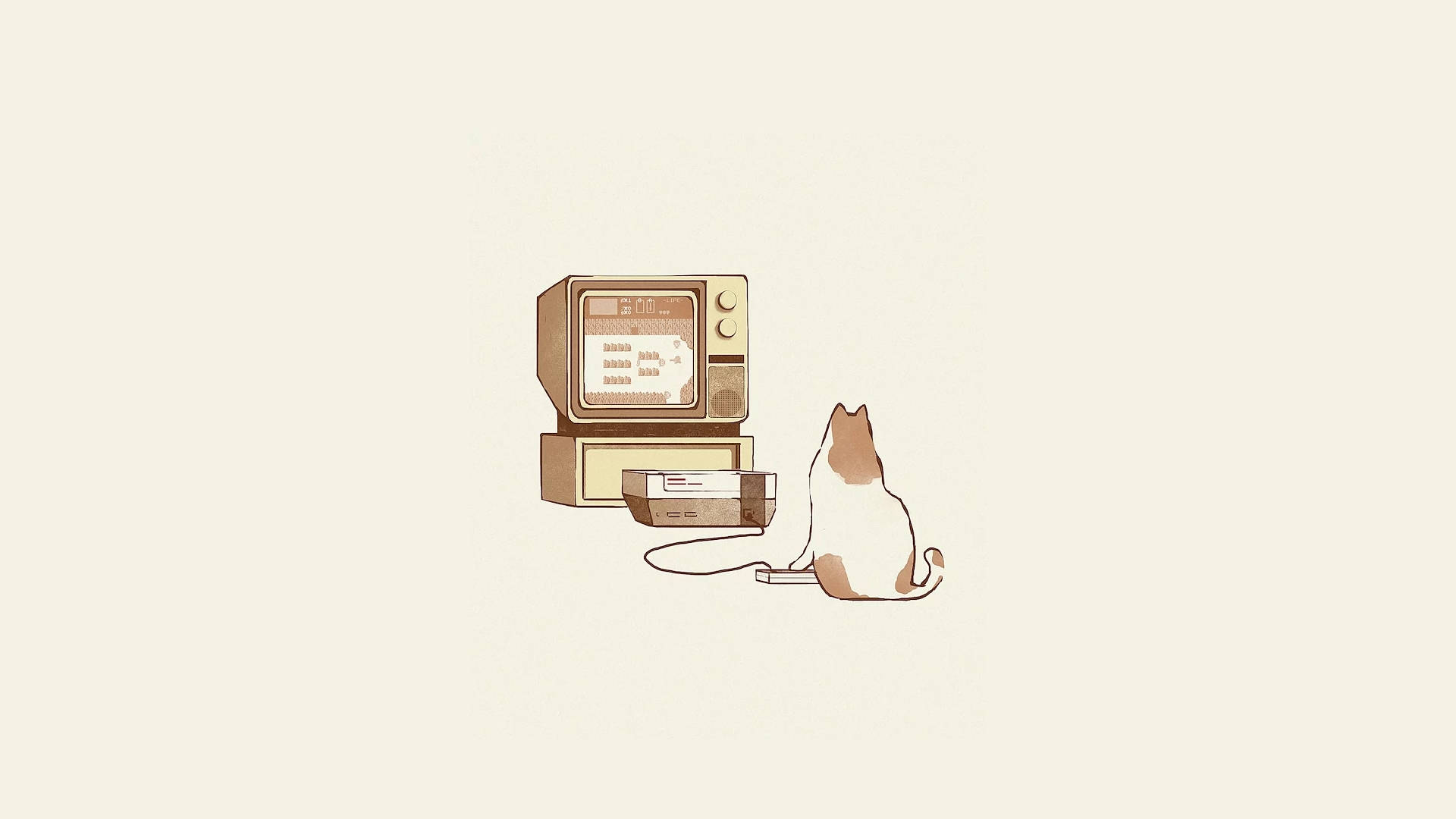 cat, vintage computer, game console, Full HD Desktop Wallpaper