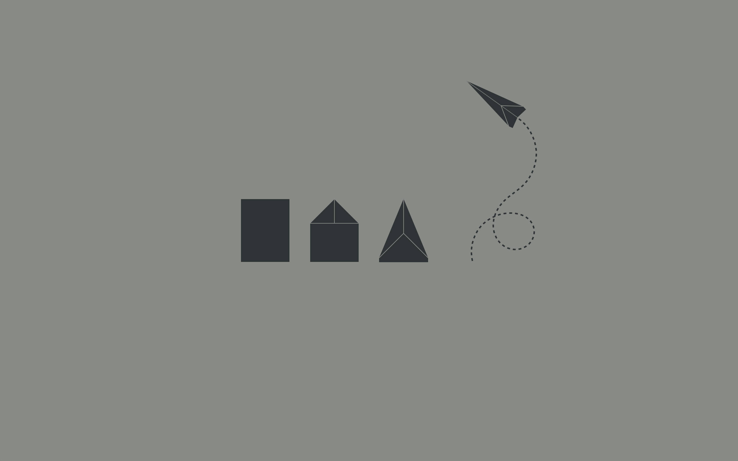 paper airplane, minimalist geometric shapes, muted gray background, 2K Desktop Wallpaper