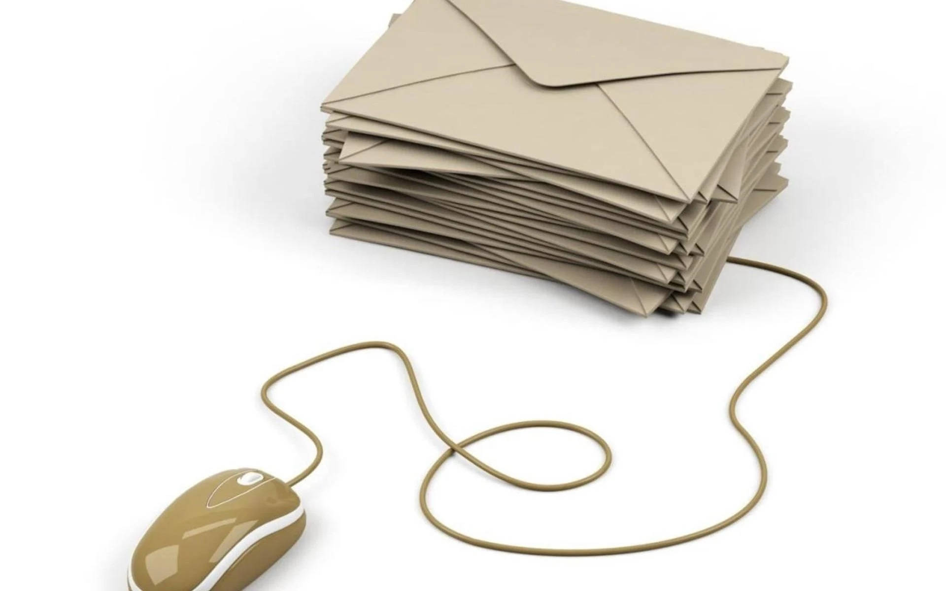 beige computer mouse, coiled cord, stack of matching envelopes, Full HD Desktop Wallpaper