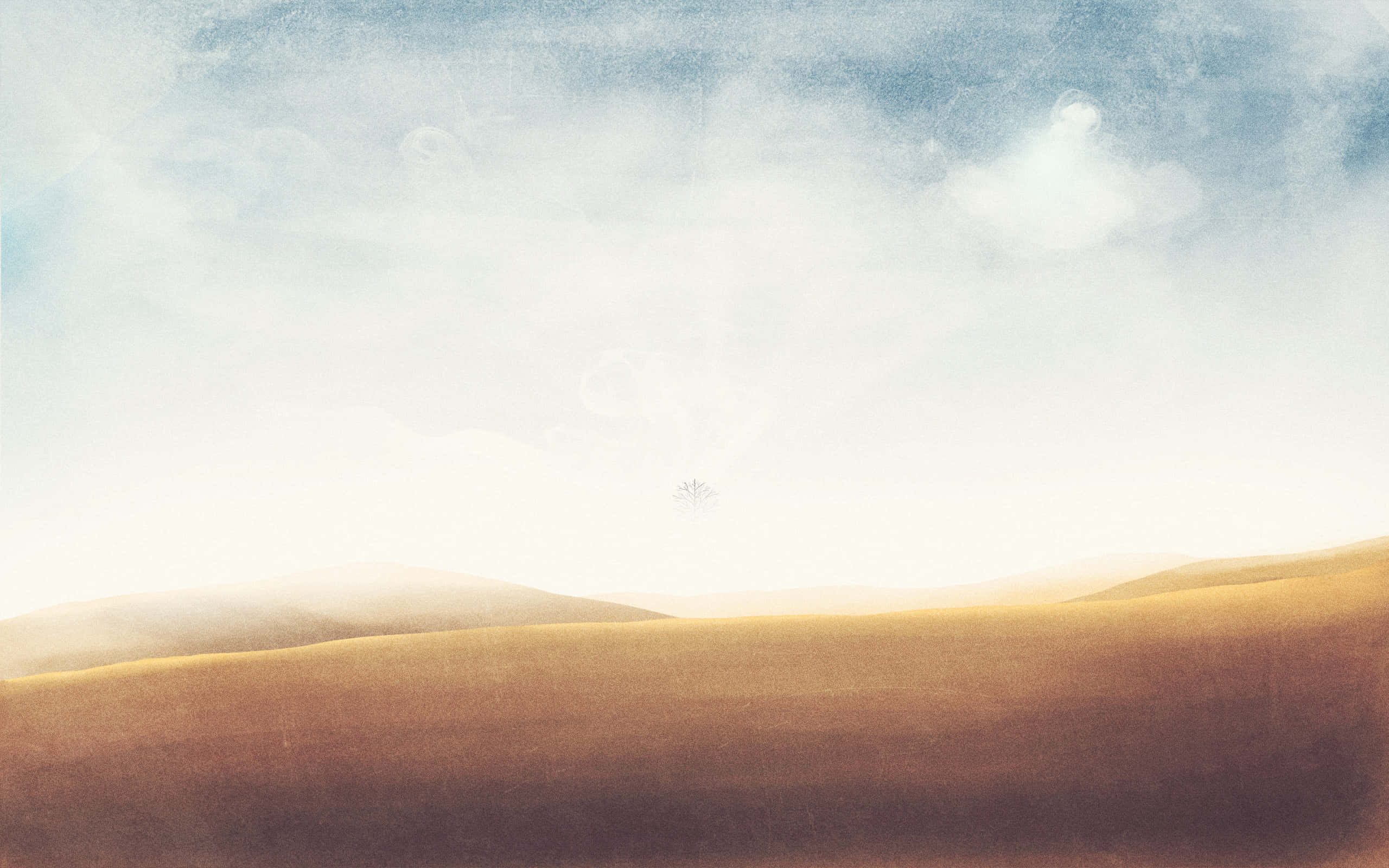 yellow plain landscape, soft rolling golden hills, pale blue sky, 2K Desktop Wallpaper