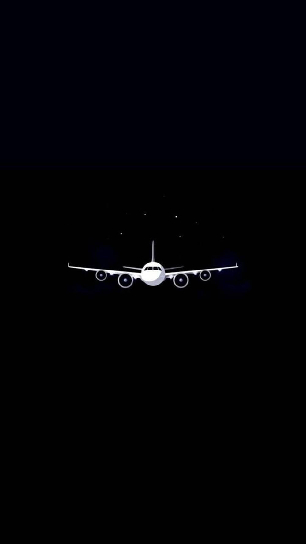 stark white airplane silhouette, deep black night sky, distant stars, HD Phone Wallpaper