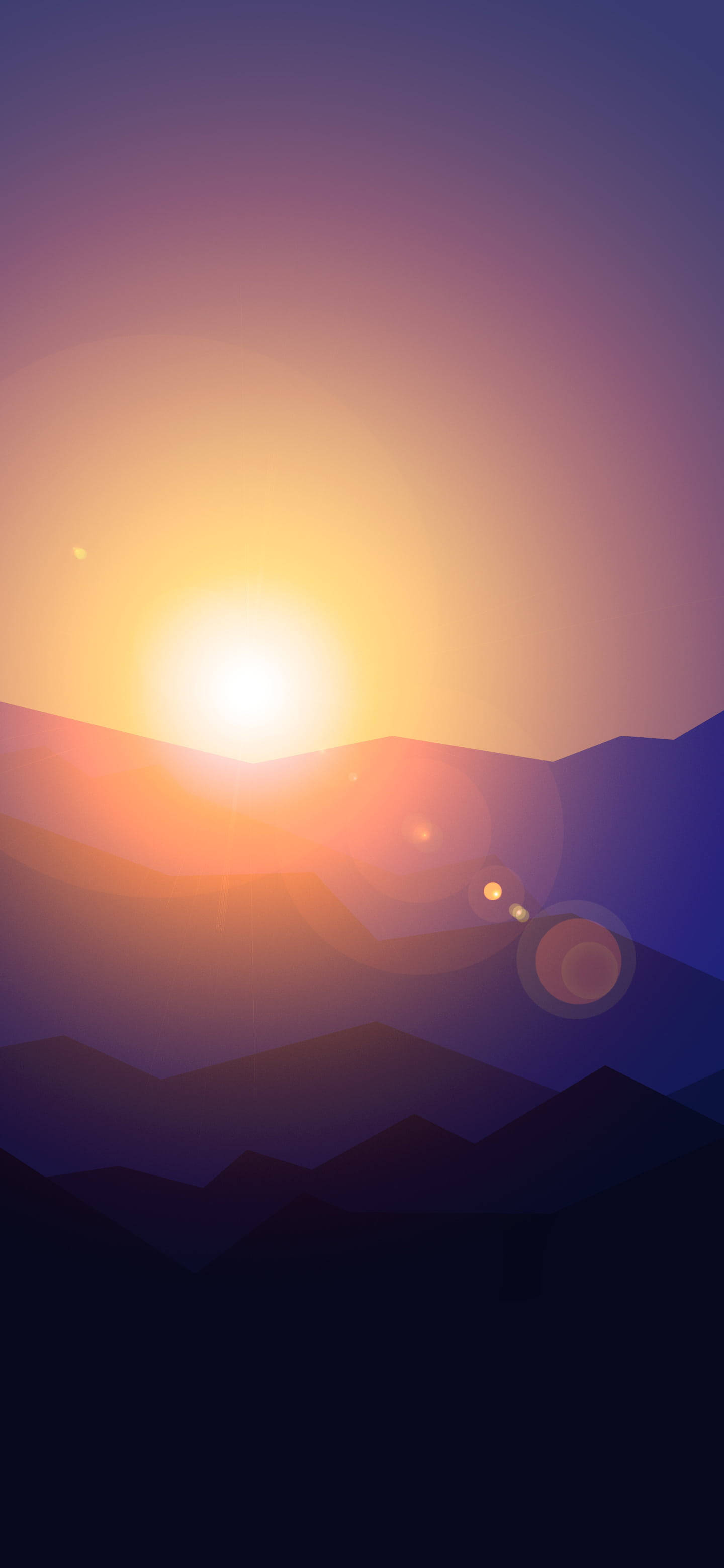 Sunset Horizon, minimalist android, warm glowing lens flares, 2K Phone Wallpaper