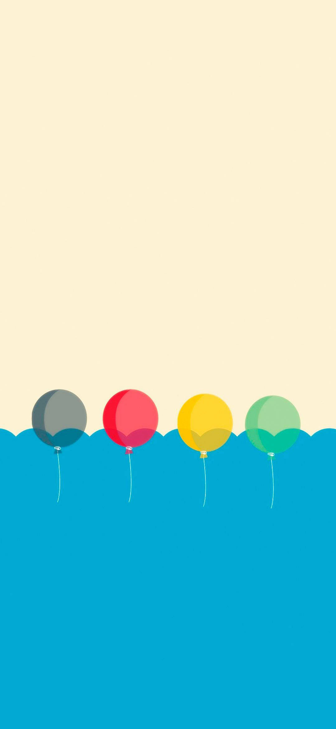 colorful balloons, blue wave, pale yellow sky, Full HD Phone Wallpaper