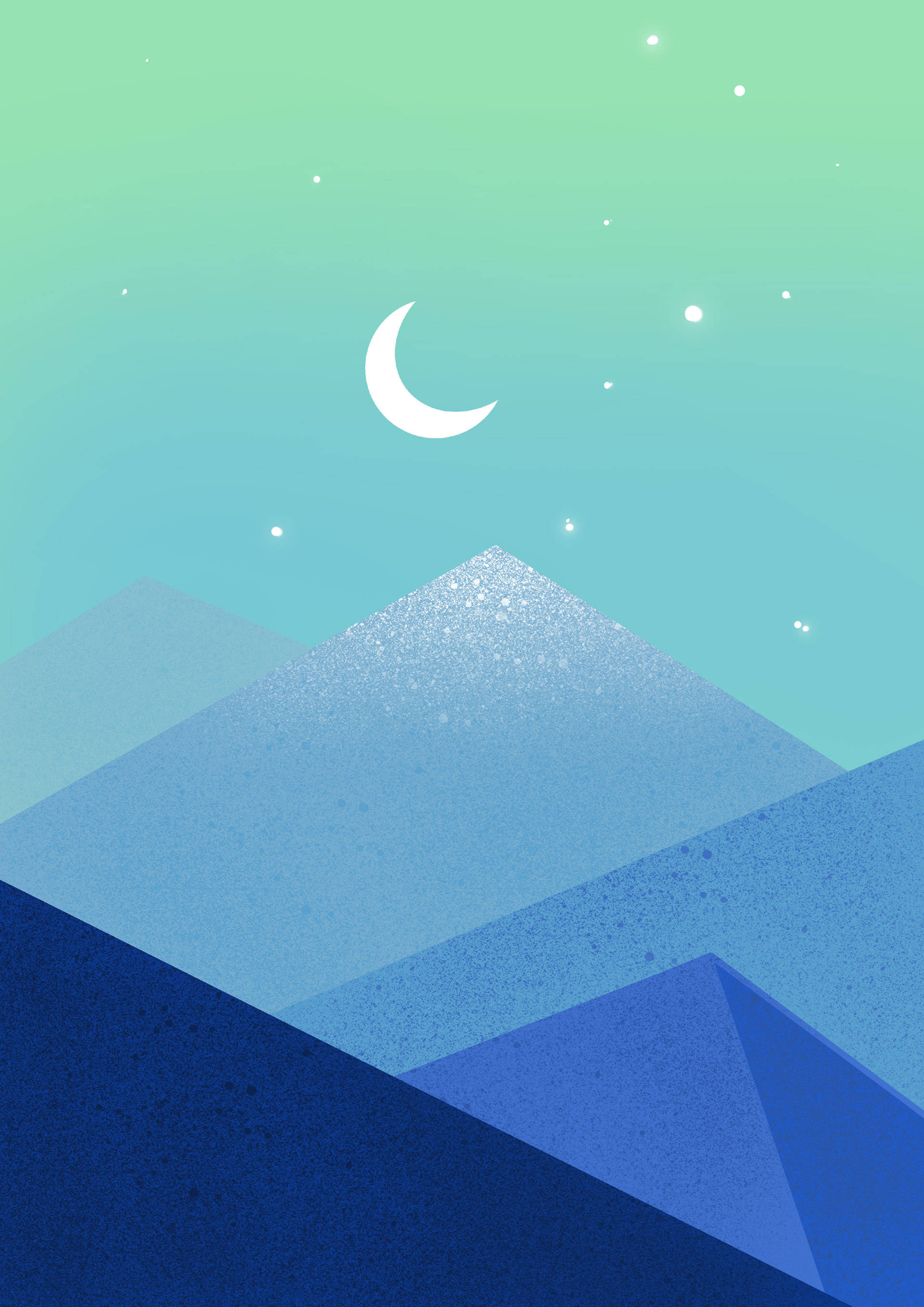 Mountains At Night, crescent moon, stars, 2K Phone Wallpaper