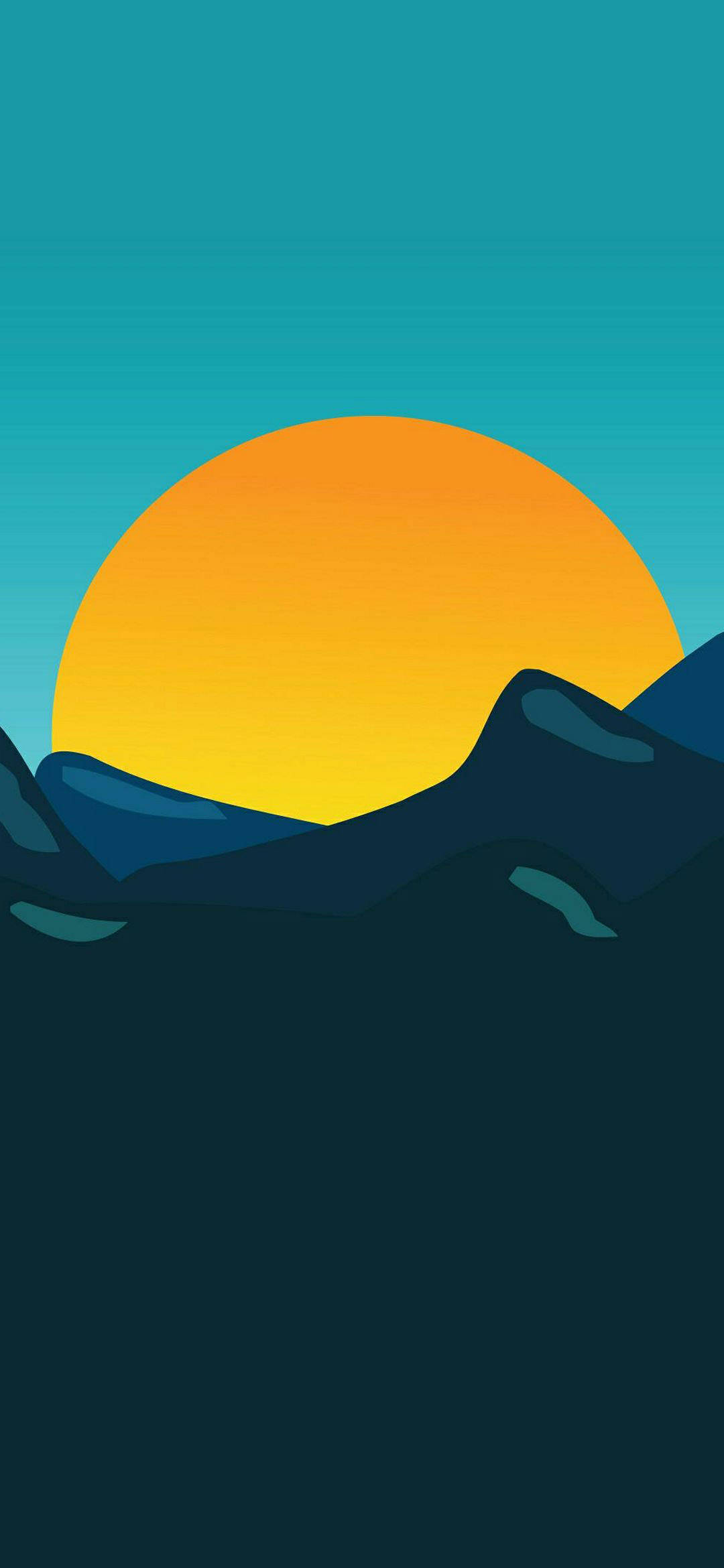 Golden Sun, orange sun, dark blue mountain silhouettes, Full HD Phone Wallpaper