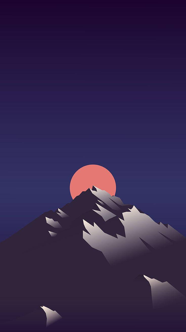 Pink Moon Minimalist Android, gradient purple sky, glowing coral sun, HD Phone Wallpaper