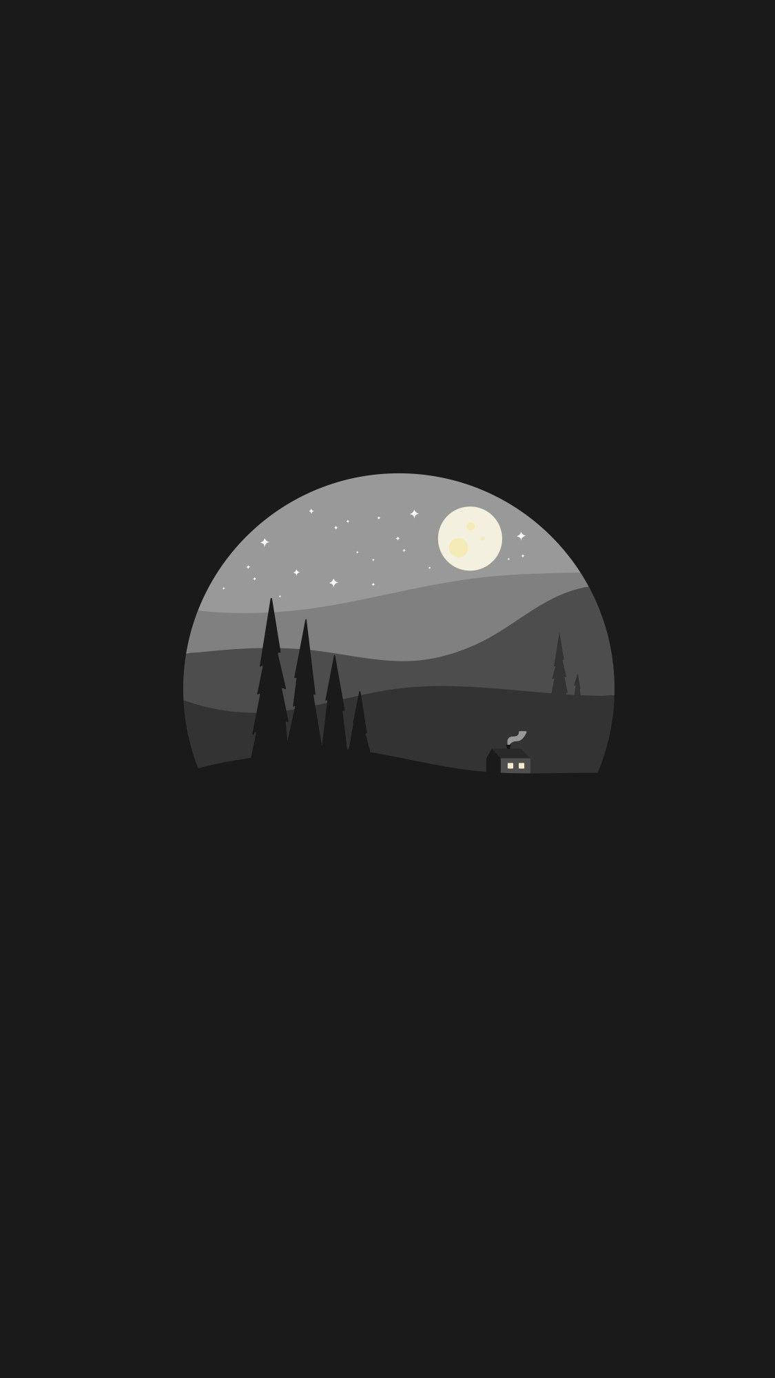Monochrome Starry Night Minimalist Android, moonlit scene, small house, Full HD Phone Wallpaper