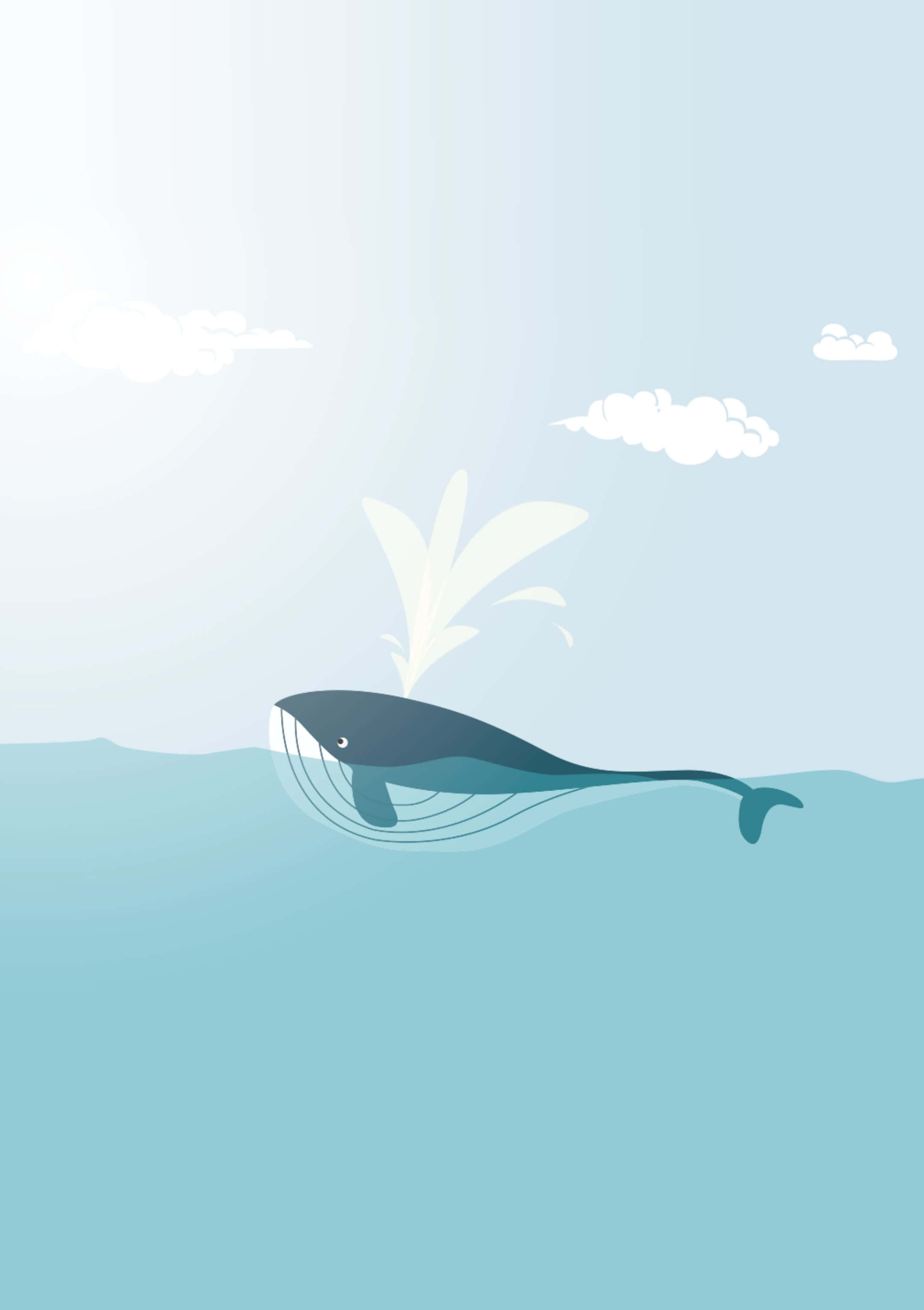 minimalist animal, whale, ocean surface, 2K Phone Wallpaper