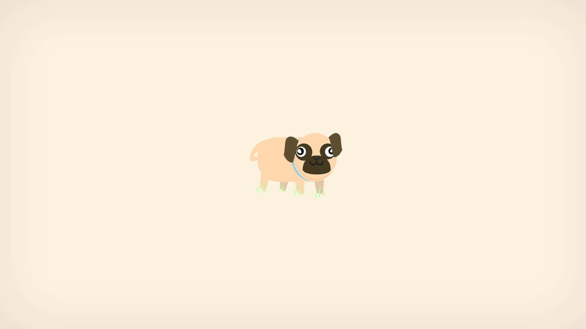 minimalist animal, cartoon pug, patch of grass, Full HD Desktop Wallpaper
