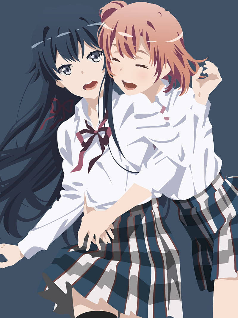 Minimalist Anime Phone, two girs, school uniforms, SD Phone Wallpaper