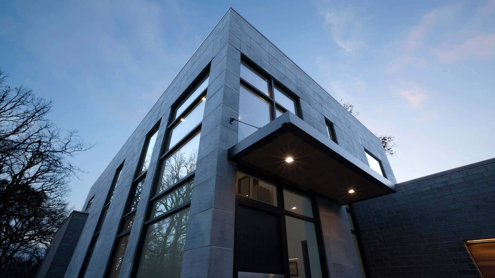 minimalist architecture, gray stone, glass windows, Full HD Desktop Wallpaper