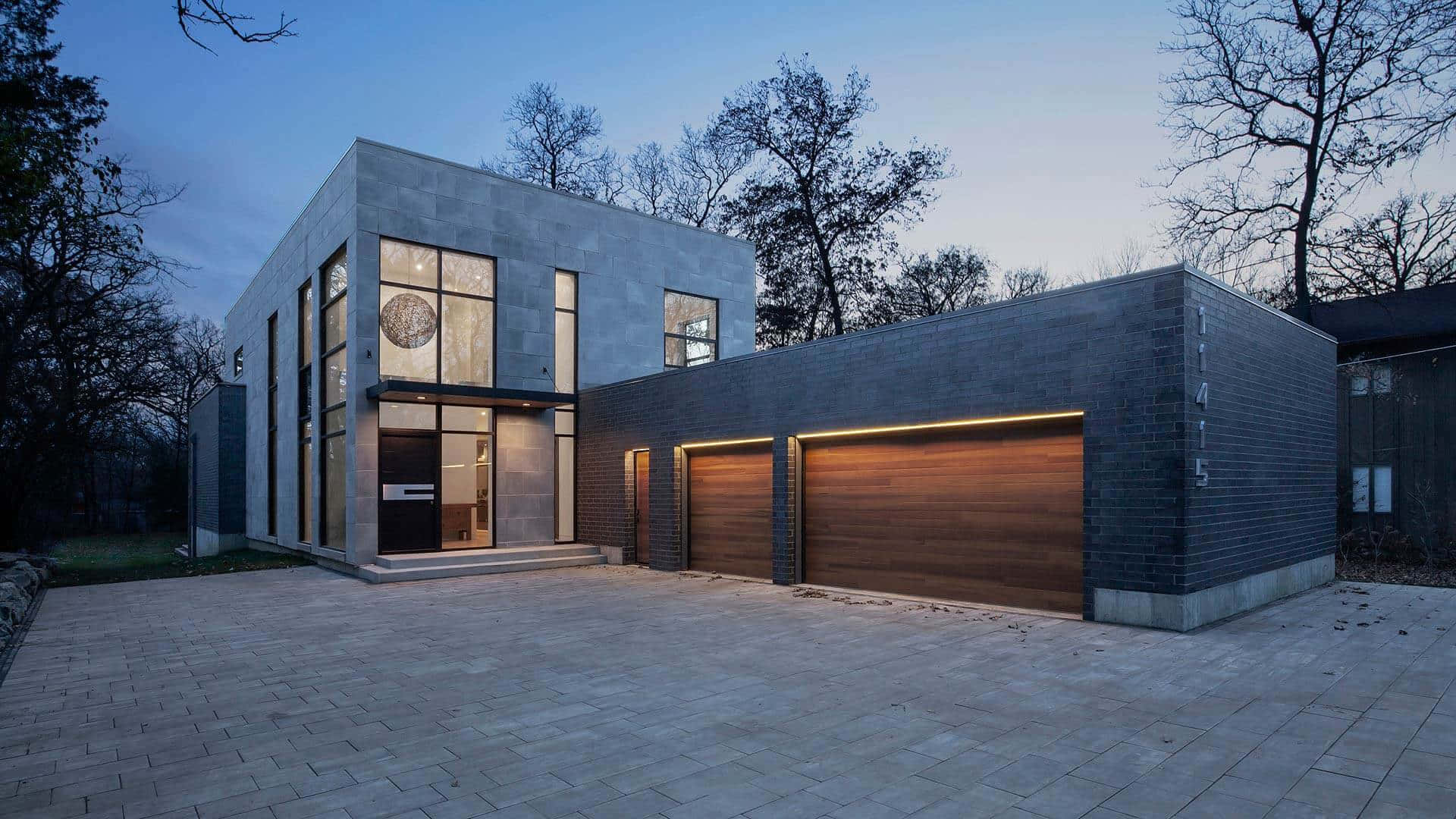 minimalist architecture, modern concrete house, warm interior lights, Full HD Desktop Wallpaper