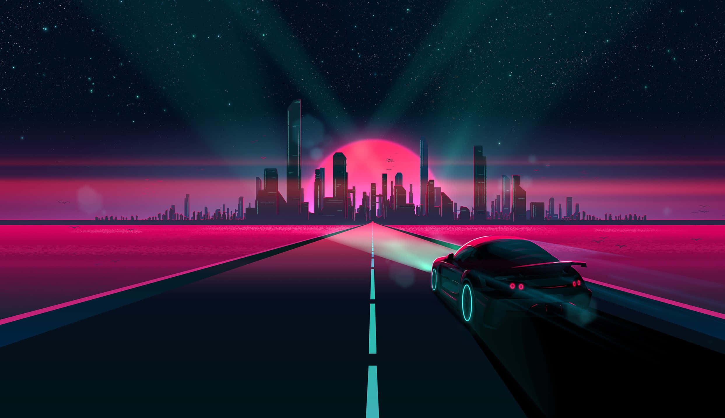 futuristic minimalism architecture, glowing highway, neon-drenched futuristic city, Full HD Desktop Wallpaper