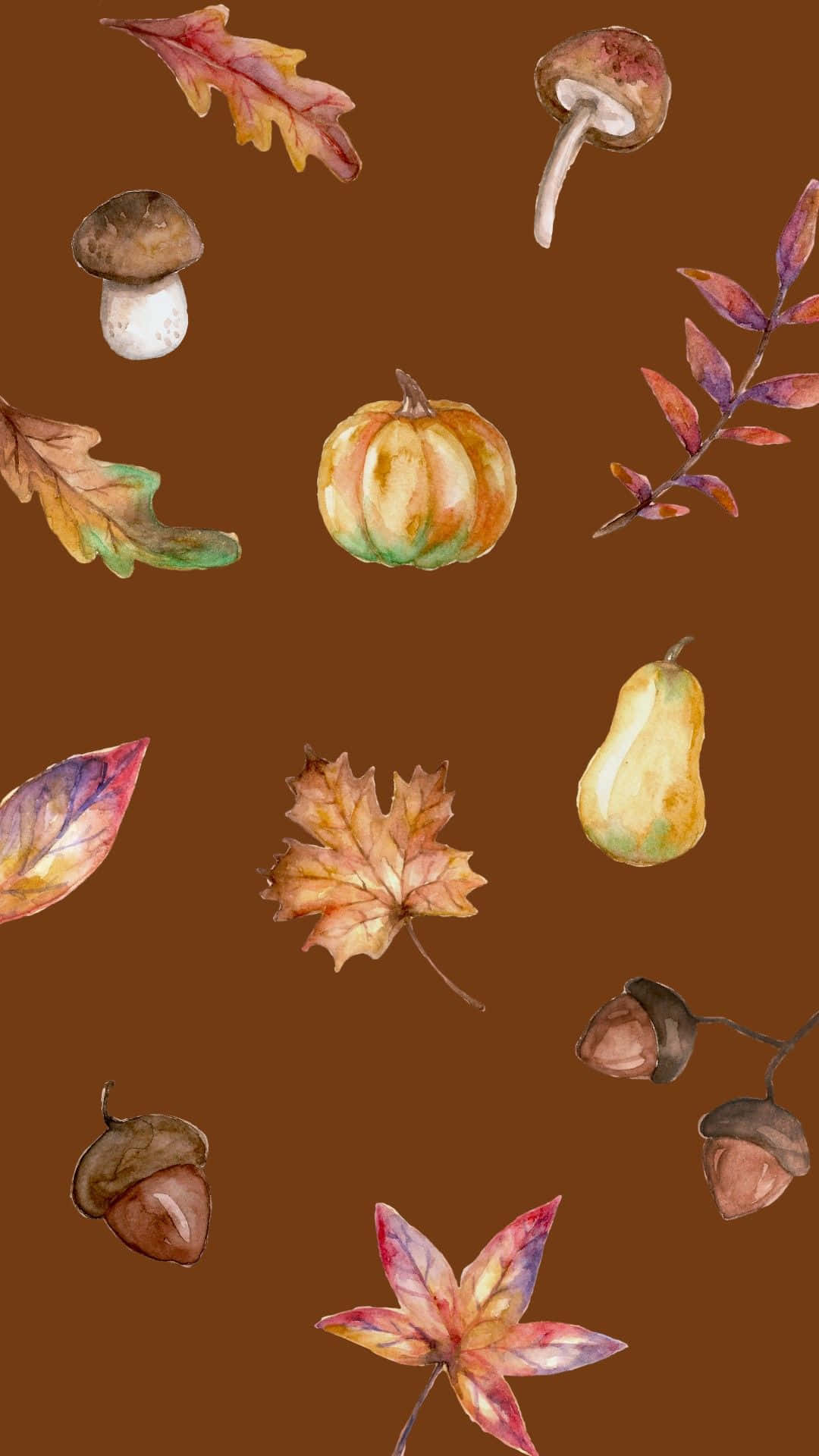 minimalist autumn, watercolor, pumpkins, Full HD Phone Wallpaper