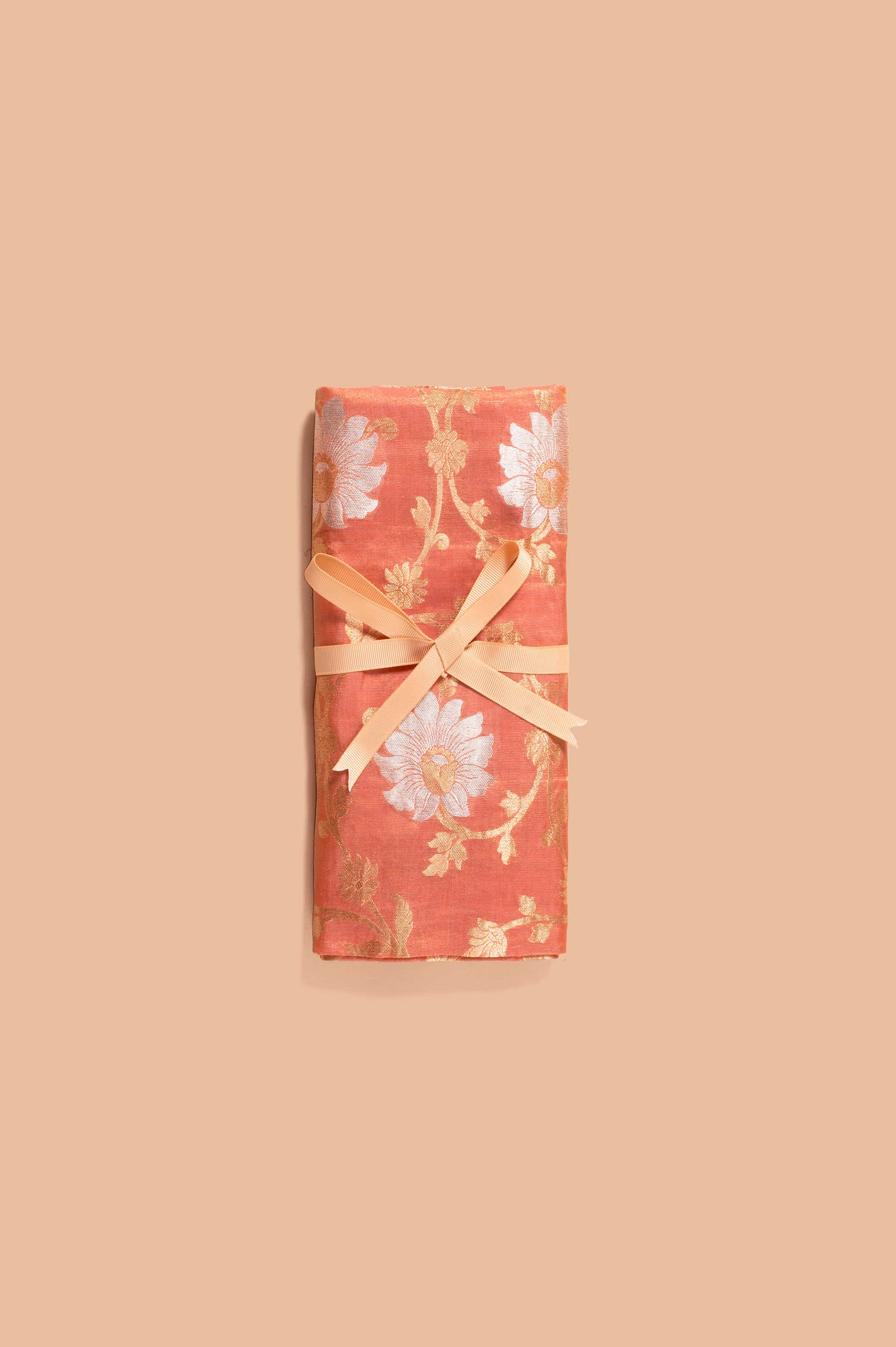 Minimalist Autumn, coral fabric, white and gold floral patterns, 2K Phone Wallpaper
