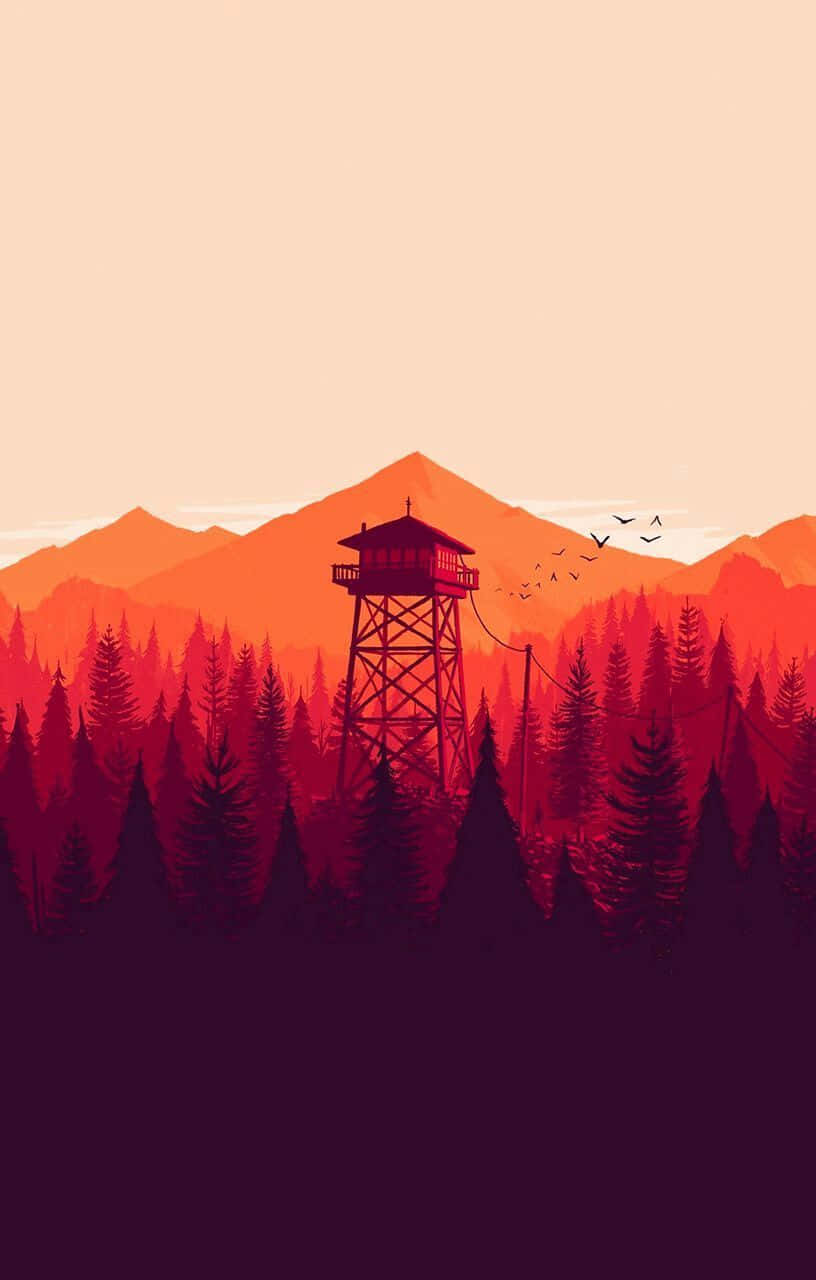 fire lookout tower, dense pine forest, sunset, HD Phone Wallpaper