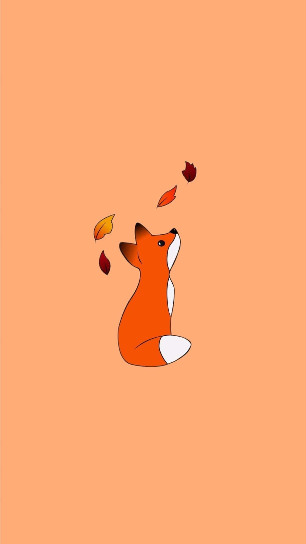 minimalist autumn, cartoon fox, peach background, Full HD Phone Wallpaper