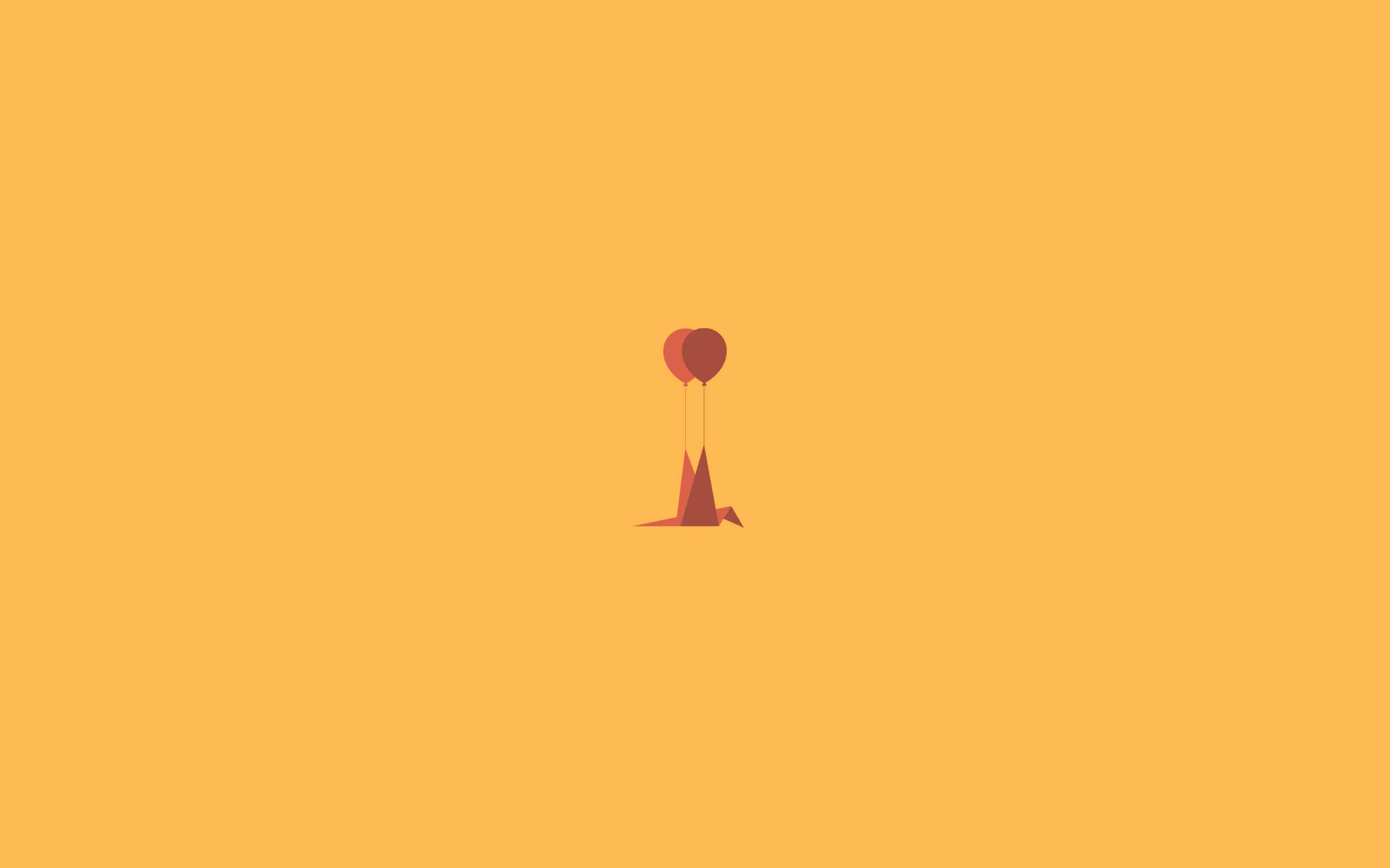 Minimalist Autumn, origami dog, red balloons, 2K Desktop Wallpaper