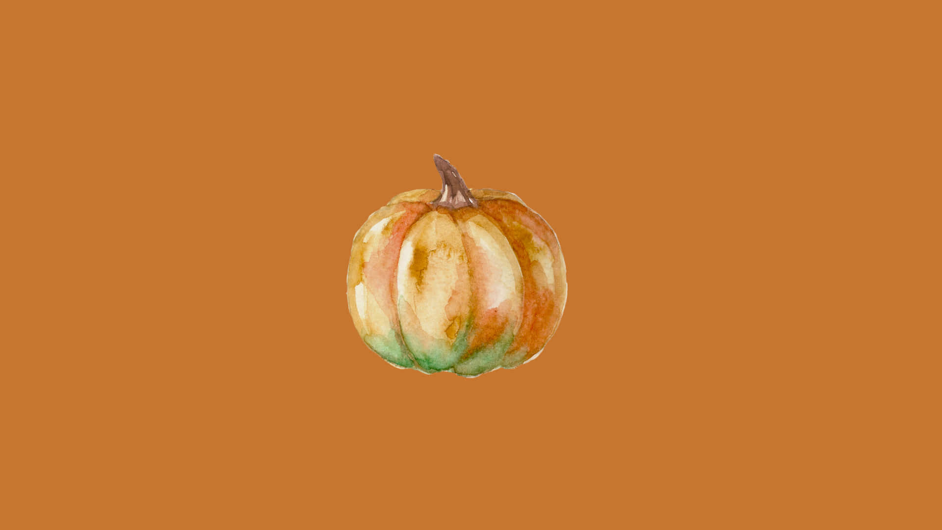 watercolor pumpkin, orange yellow, green hues, Full HD Desktop Wallpaper