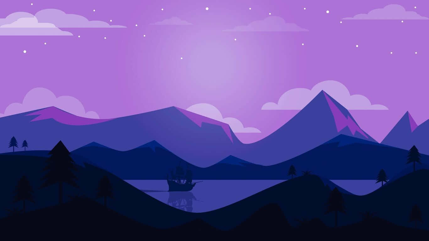 purple twilight, silhouetted mountains, silhouetted trees, HD Desktop Wallpaper
