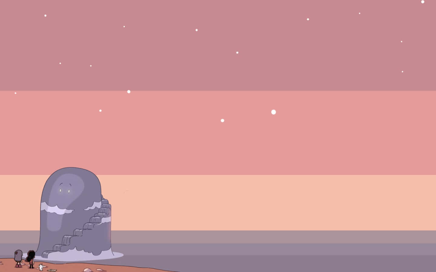 minimalist seaside staircase, gray stone monument, smiling face, HD Desktop Wallpaper