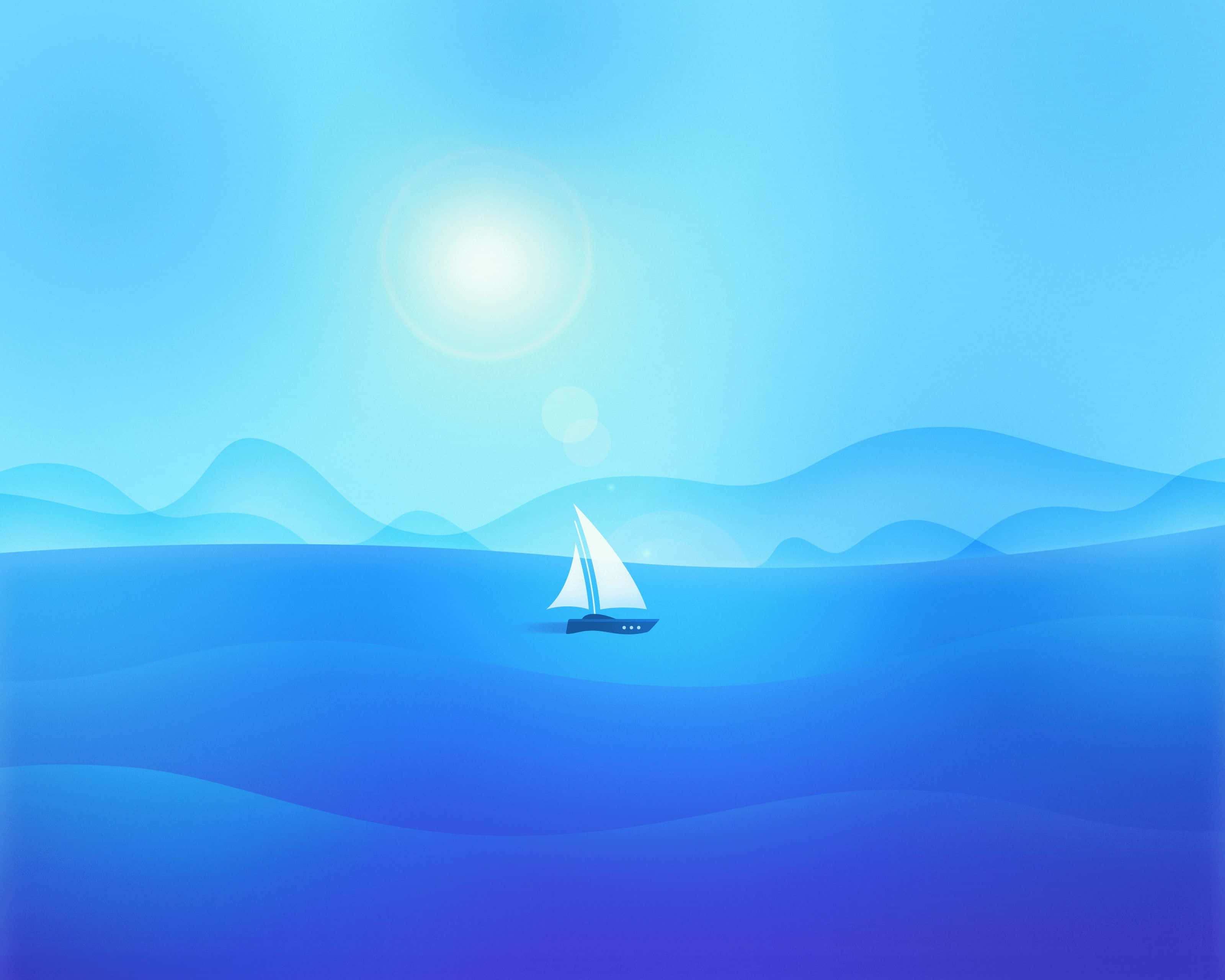 minimalist ocean, white sailboat, calm blue waters, 2K Desktop Wallpaper