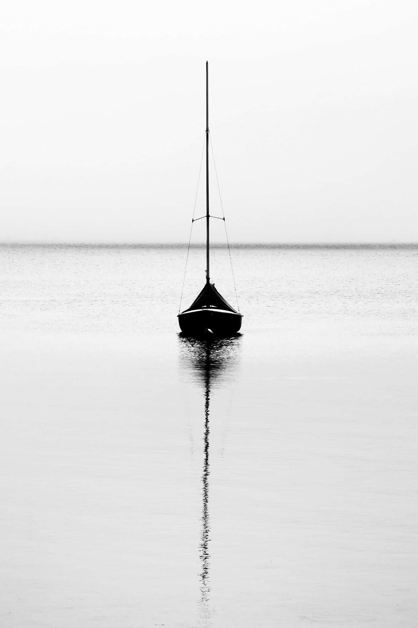 Minimalist Beach, sailboat silhouette, calm water, Full HD Phone Wallpaper