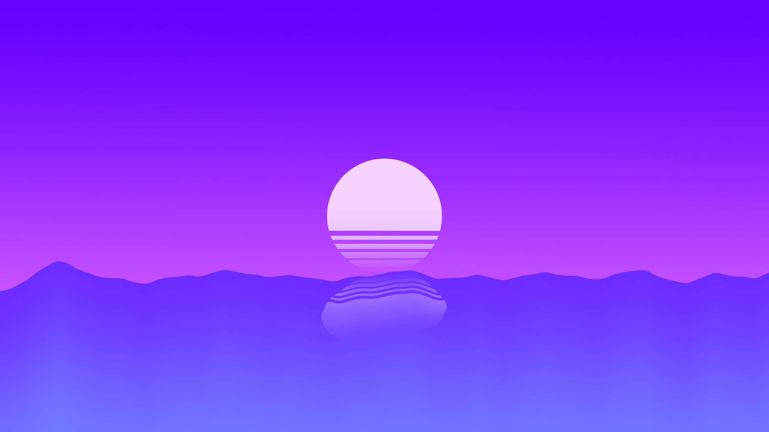 minimalist sunset, striped sun, purple mountains, 2K Desktop Wallpaper