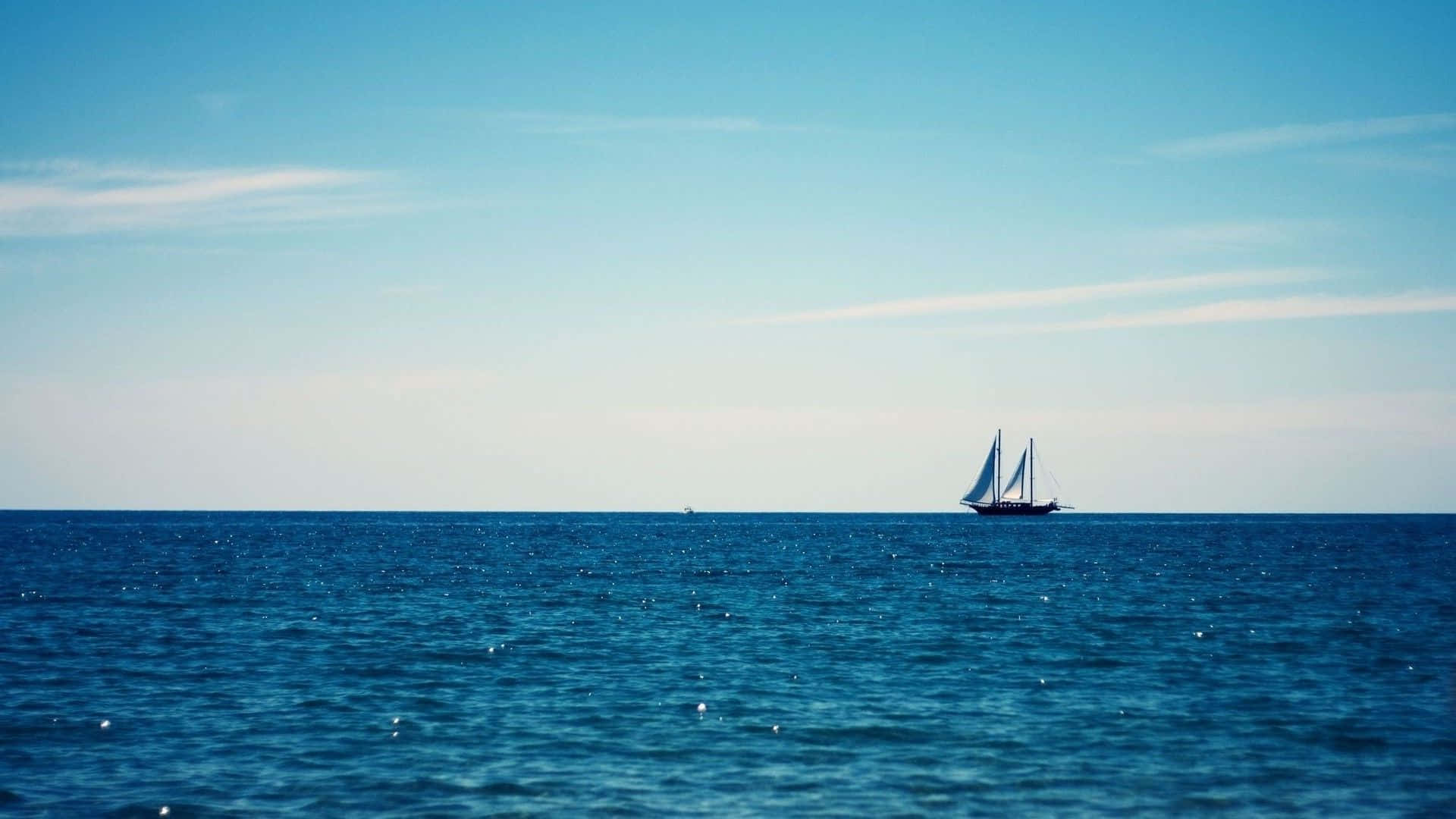 minimalist ocean, sailboat, vast blue ocean, Full HD Desktop Wallpaper