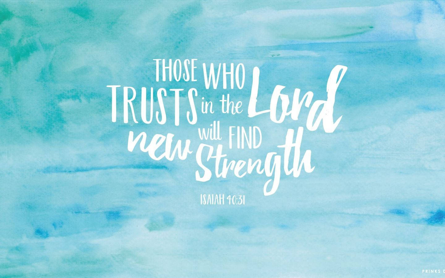 Isaiah 40:31, white script text, soft blue watercolor wash background, HD Desktop Wallpaper