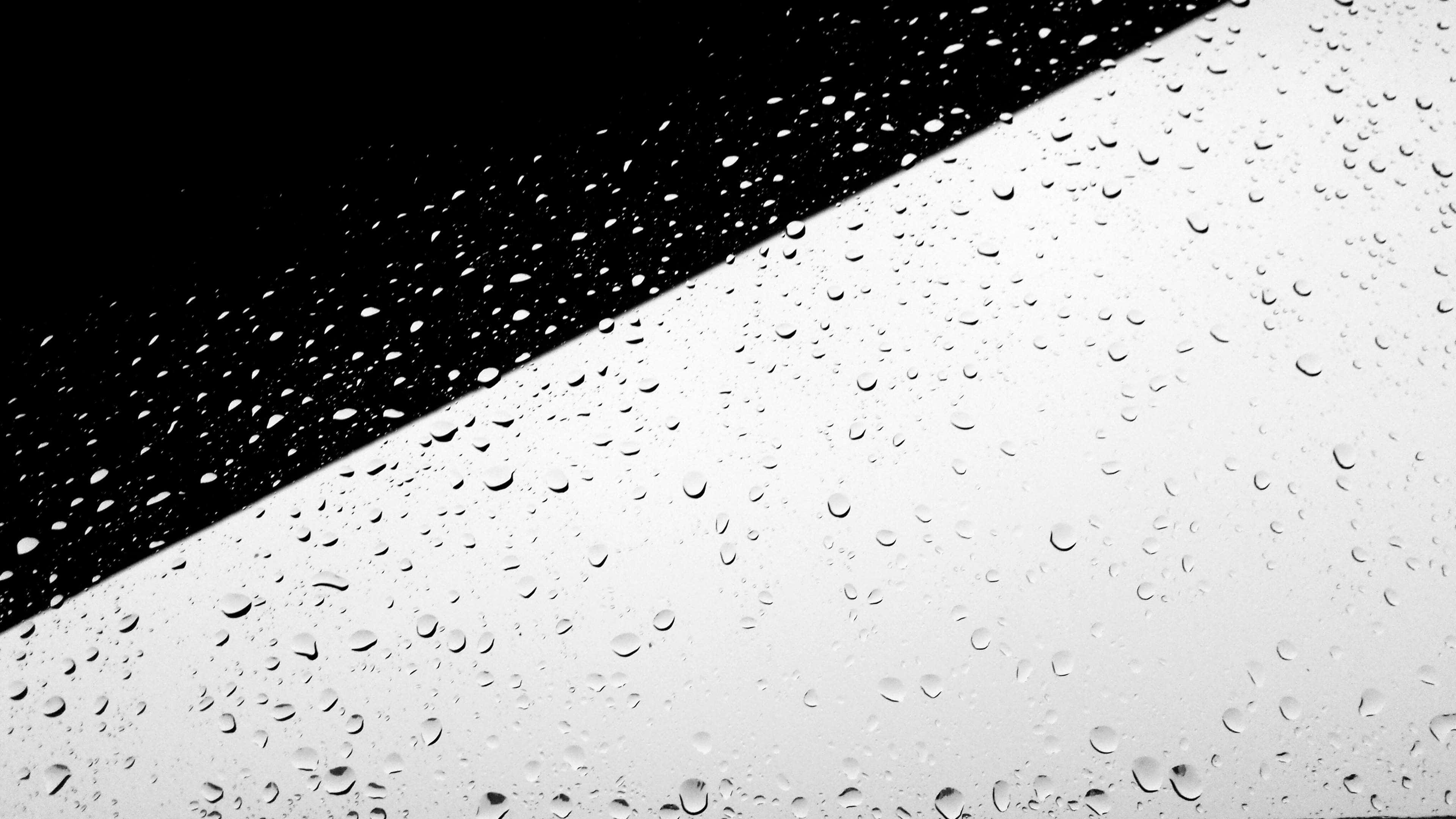 minimalist black and white, raindrops, glass surface, 4K Desktop Wallpaper