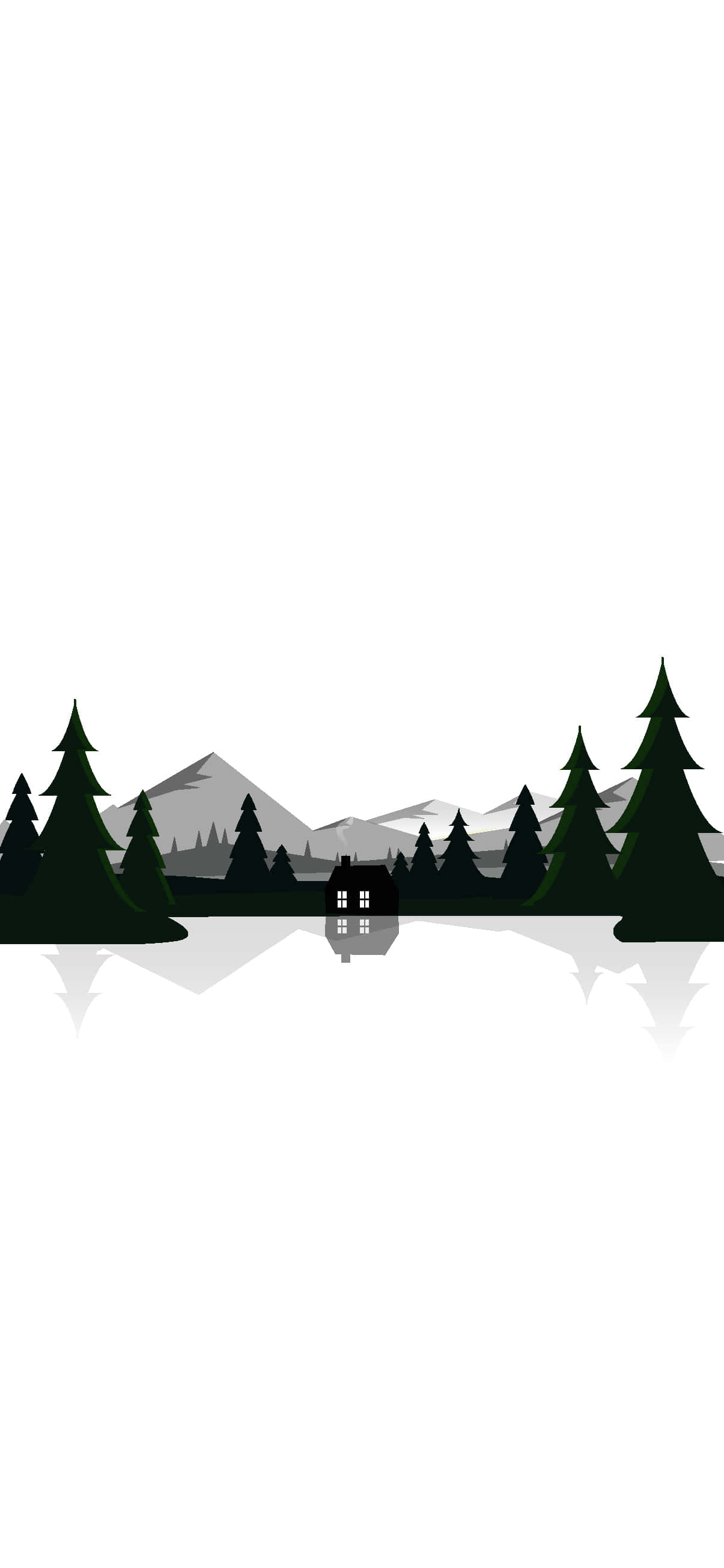 cabin, pine trees, snow-capped mountains, 2K Phone Wallpaper